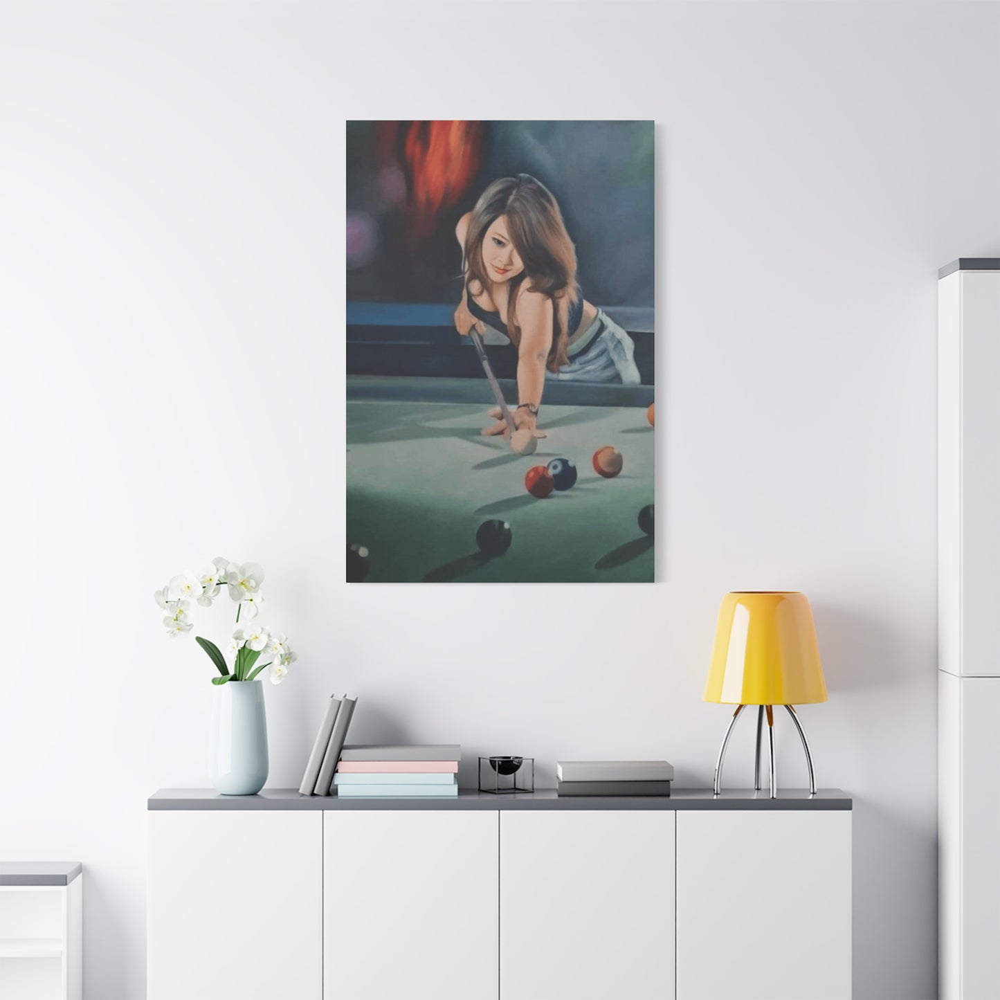 Cute Girl Playing Billiard Wall Art & Canvas Prints
