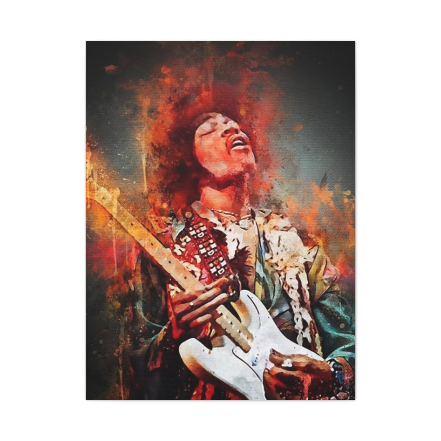 Colorful Jimi Hendrix Playing Guitar Poster Wall Art & Canvas Prints