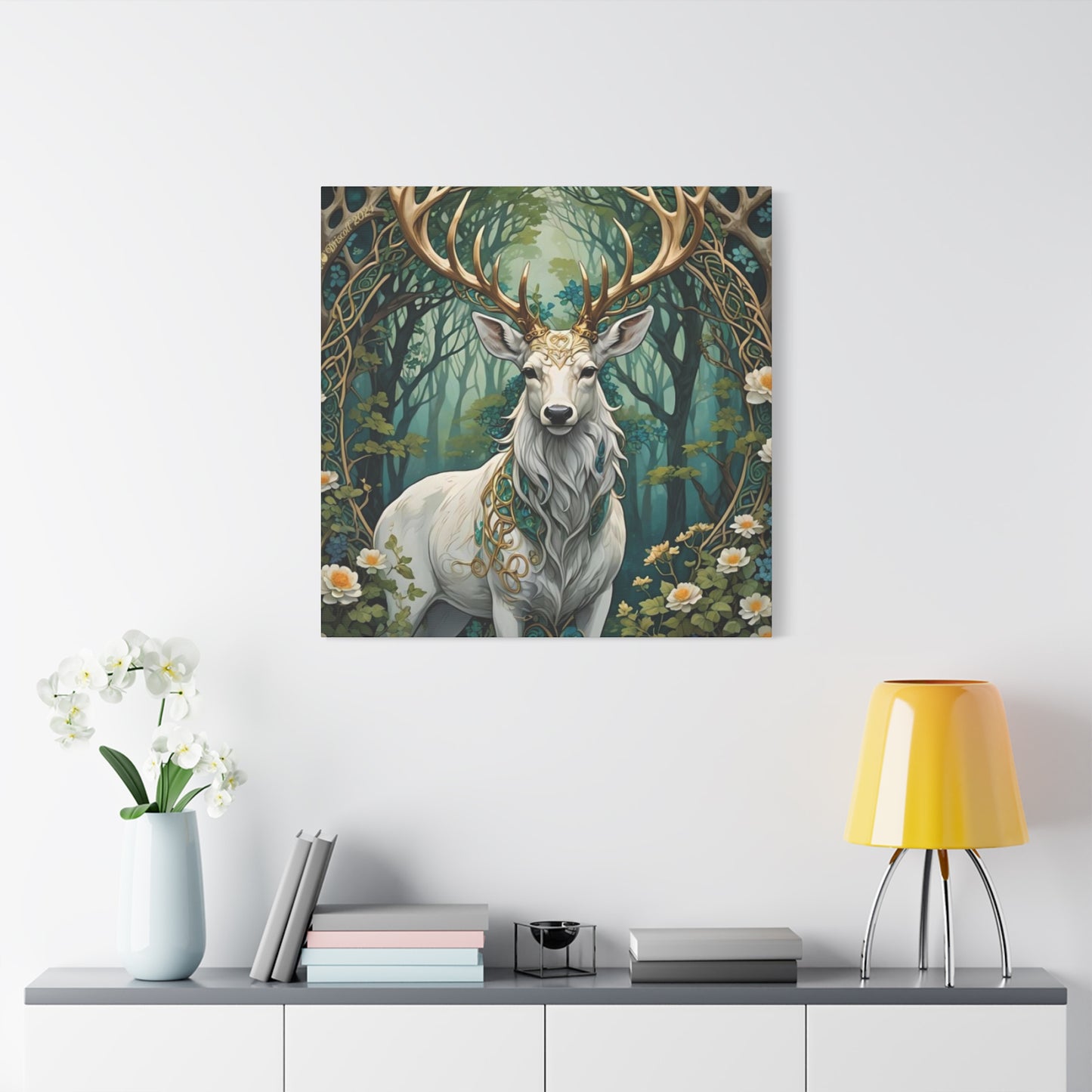 Deer with Flower Wall Art & Canvas Prints