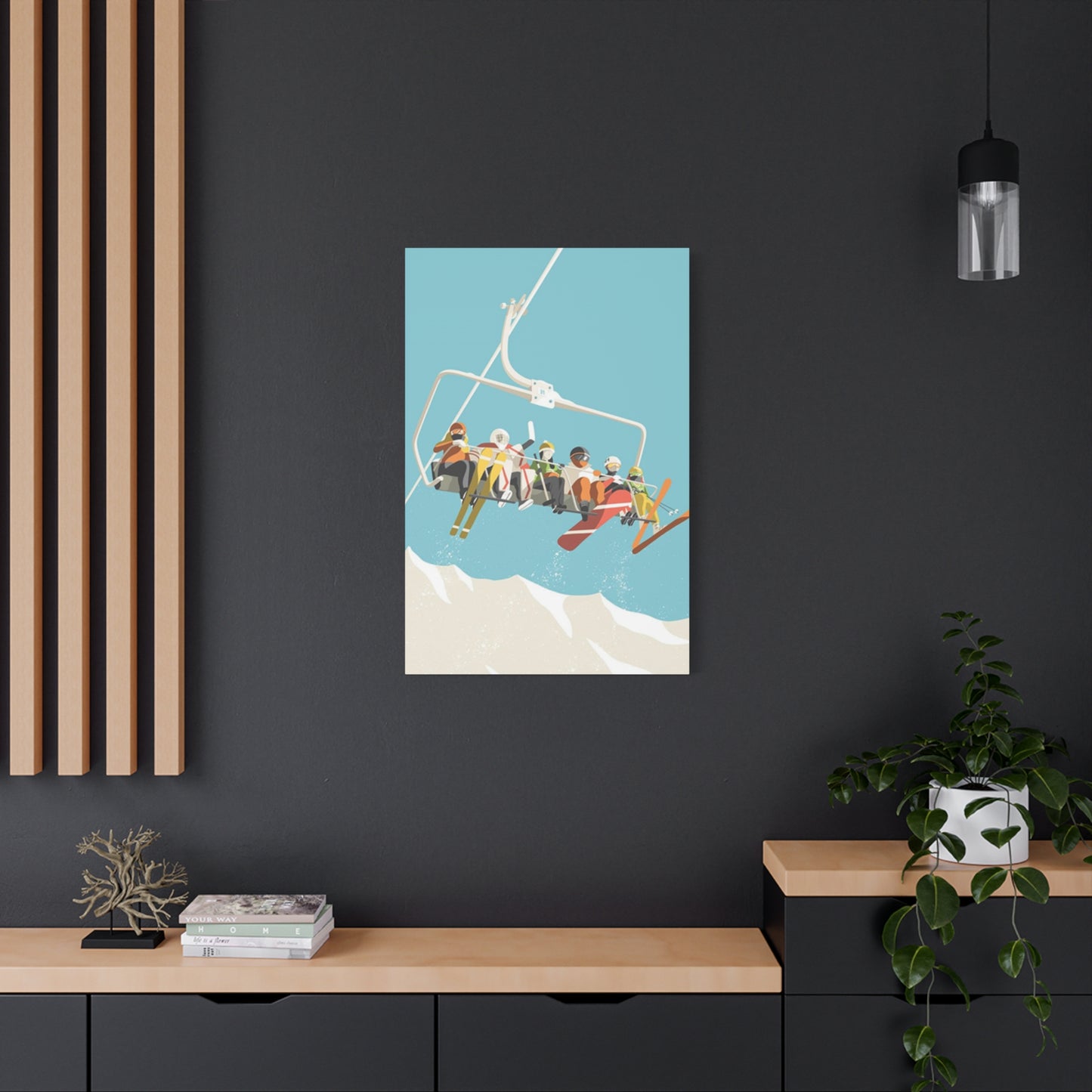 Five Skiers On Gondola Wall Art & Canvas Prints