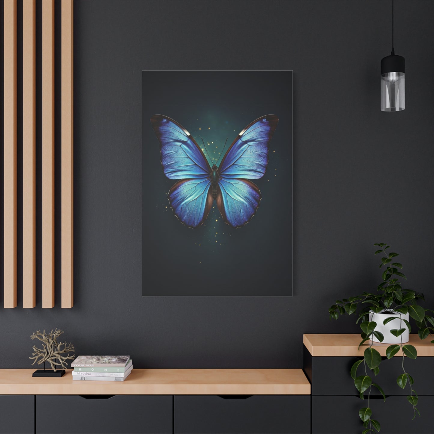 Luminous Sapphire Butterfly Portrait Wall Art & Canvas Prints