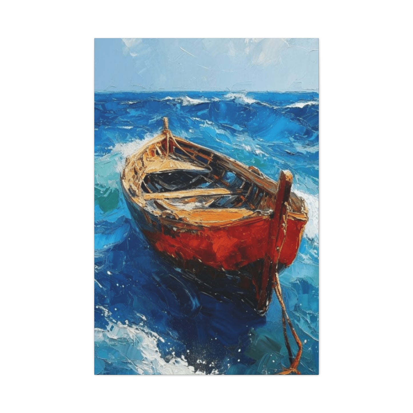 A Red Boat In The Ocean Wall Art & Canvas Prints