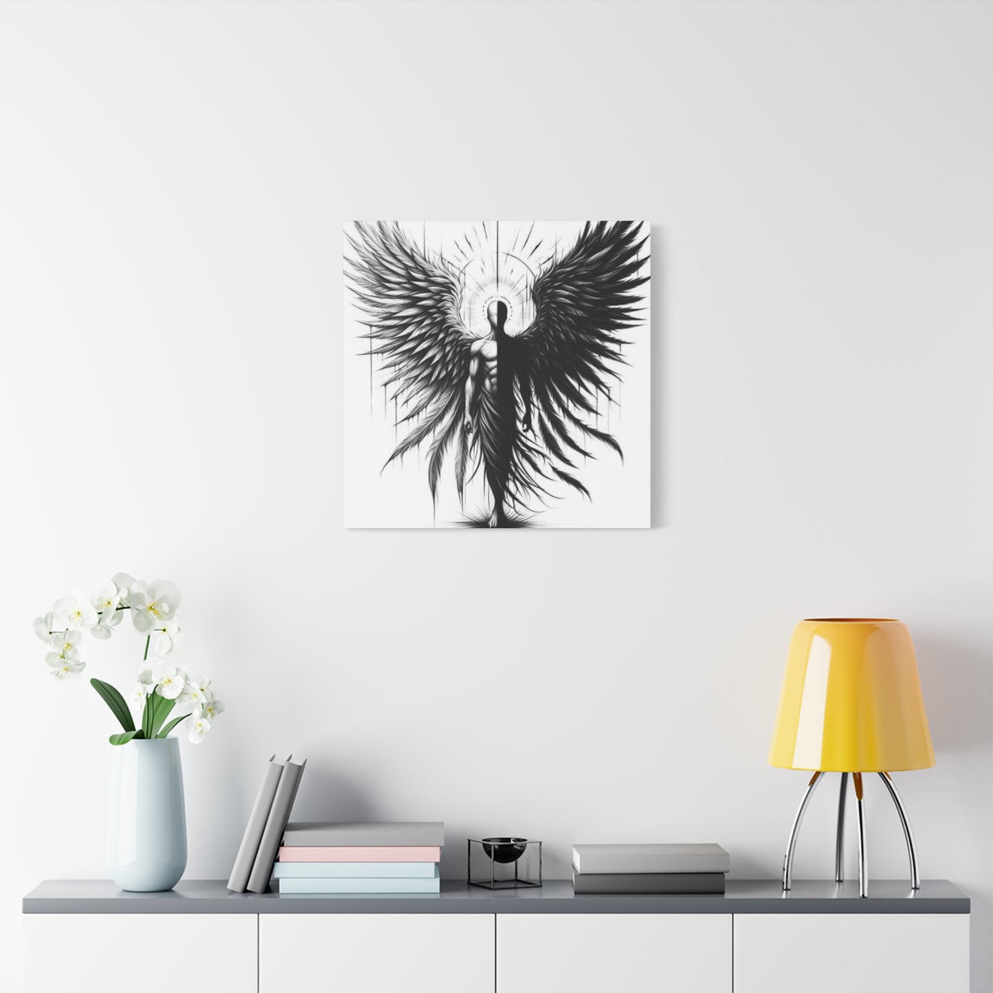 Black and White Angel Wings Tattoo Wall Art & Canvas Prints