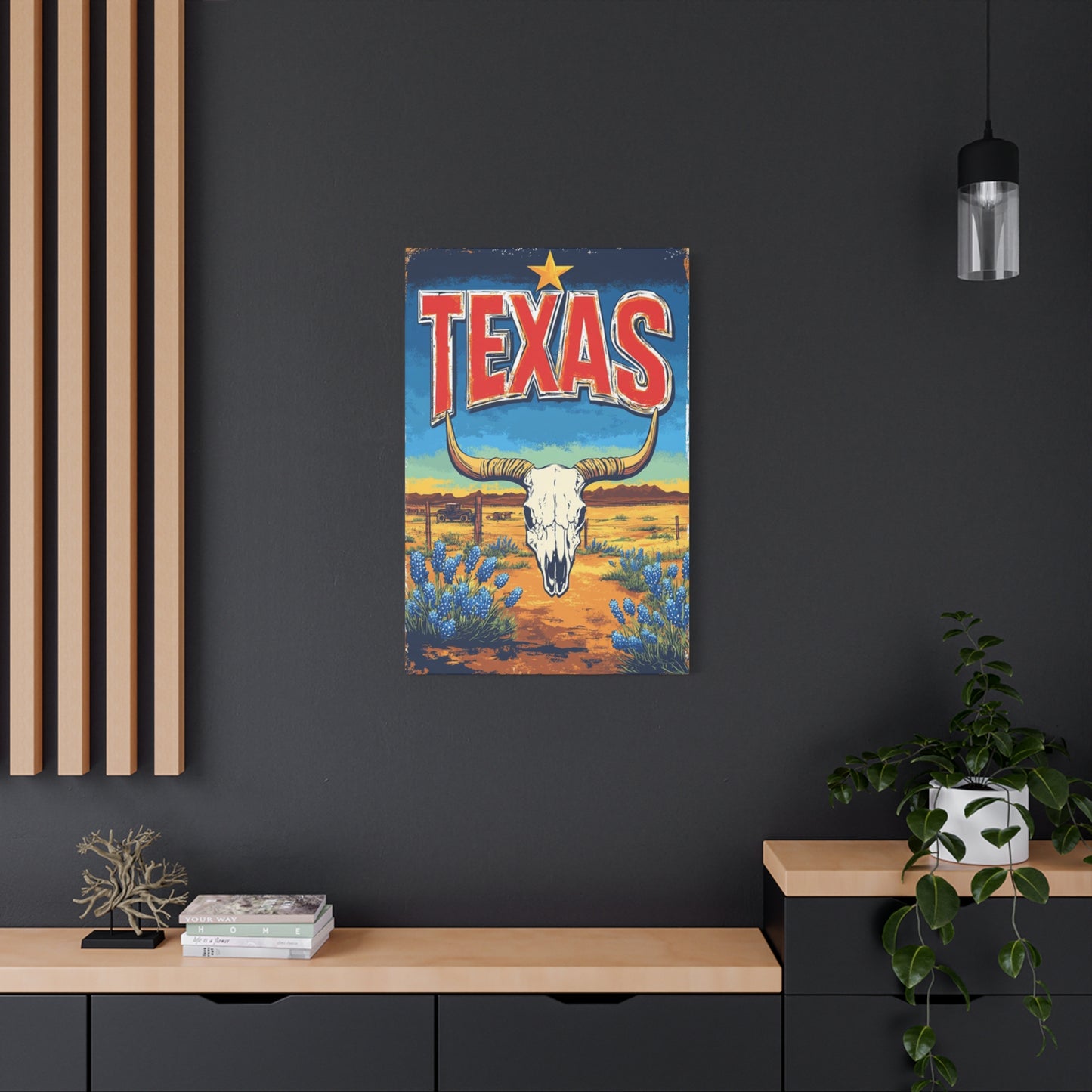 Landscape And Bull Skull Texas Poster Wall Art & Canvas Prints