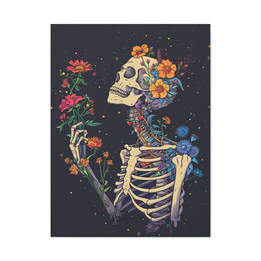 Flower On Skeleton Wall Art & Canvas Prints