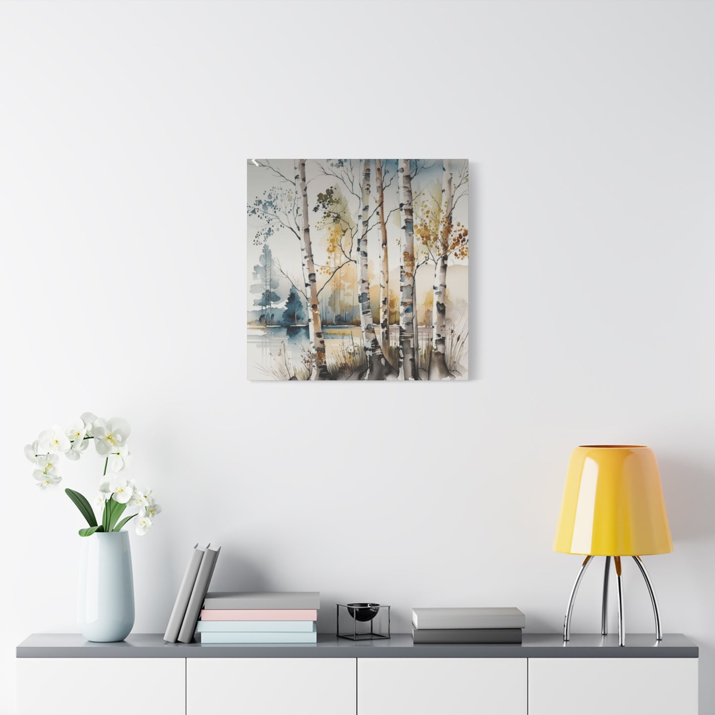 Blue and Orange Birch Tree Painting Wall Art & Canvas Prints