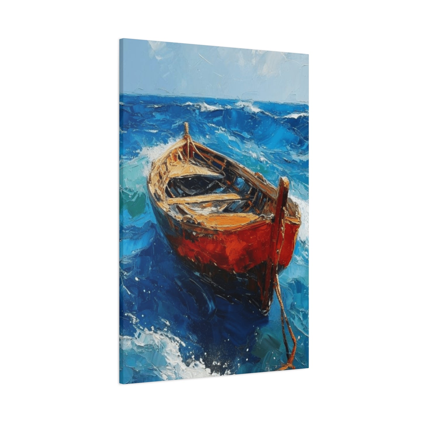 A Red Boat In The Ocean Wall Art & Canvas Prints