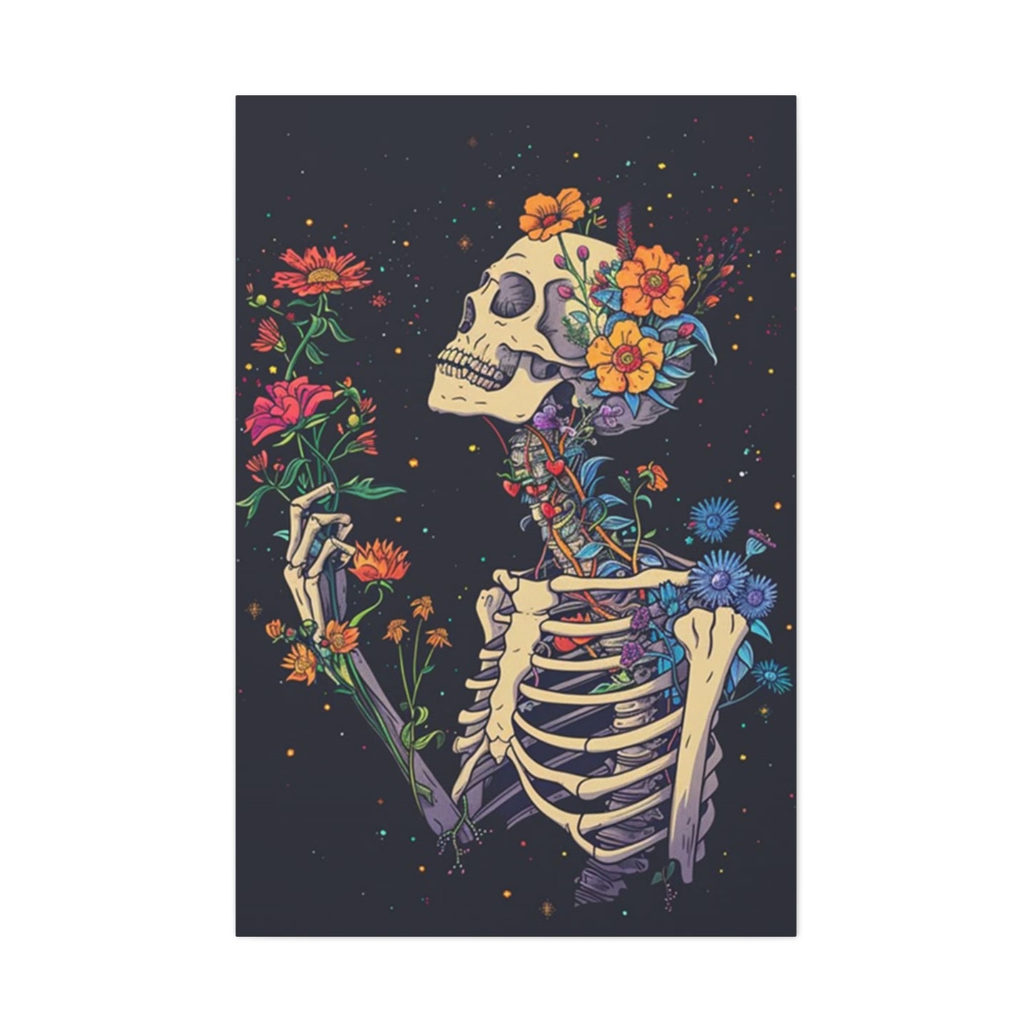 Flower On Skeleton Wall Art & Canvas Prints
