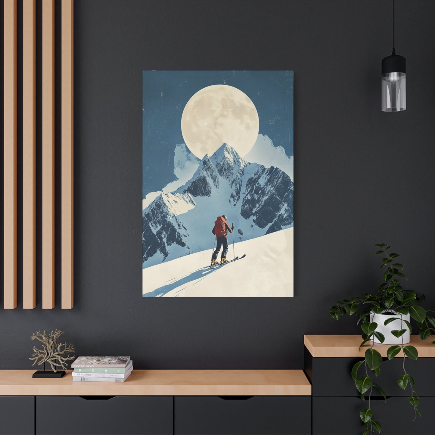 Skiing At Night With Moon Wall Art & Canvas Prints