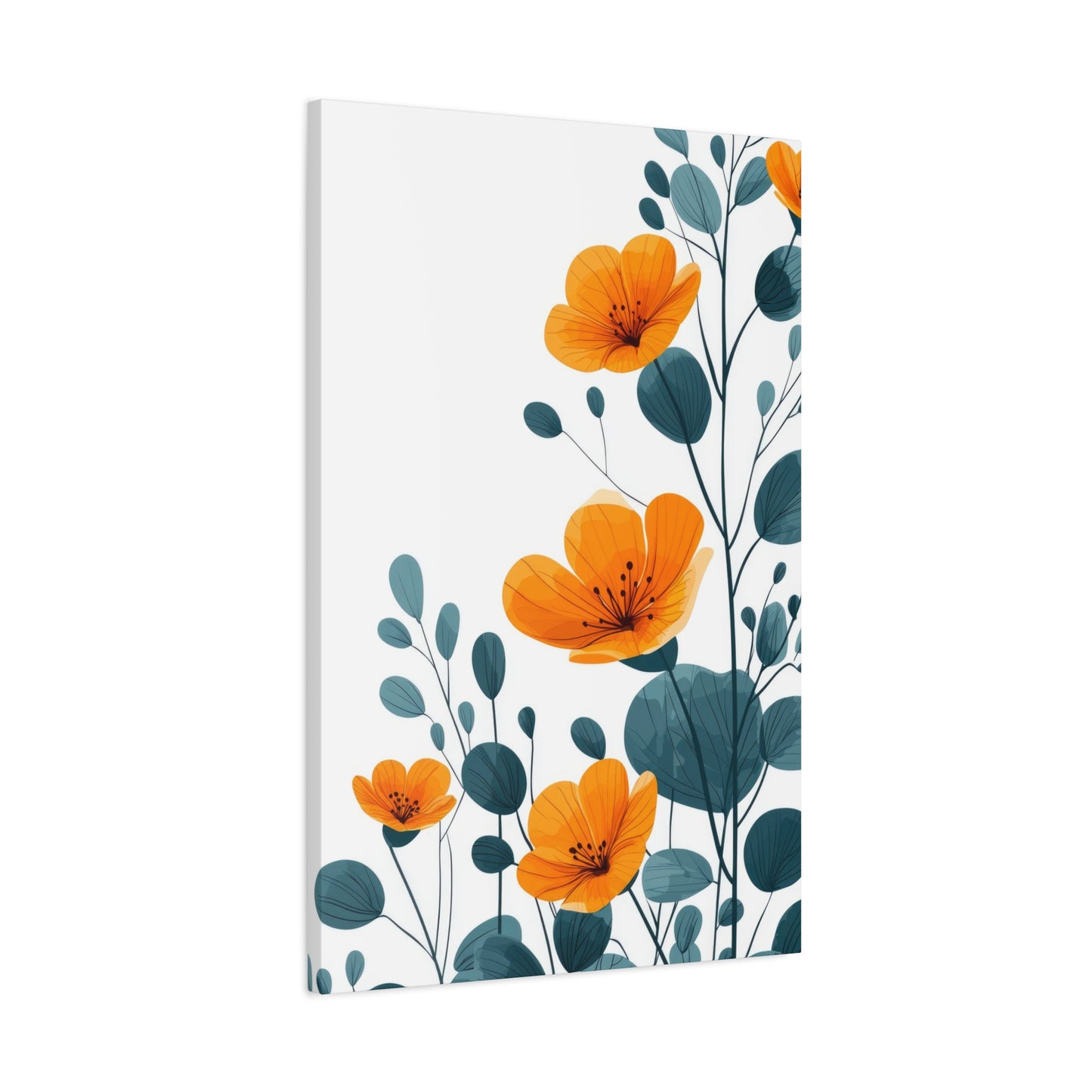 Orange Flower Blue Leaves Deco Wall Art & Canvas Prints