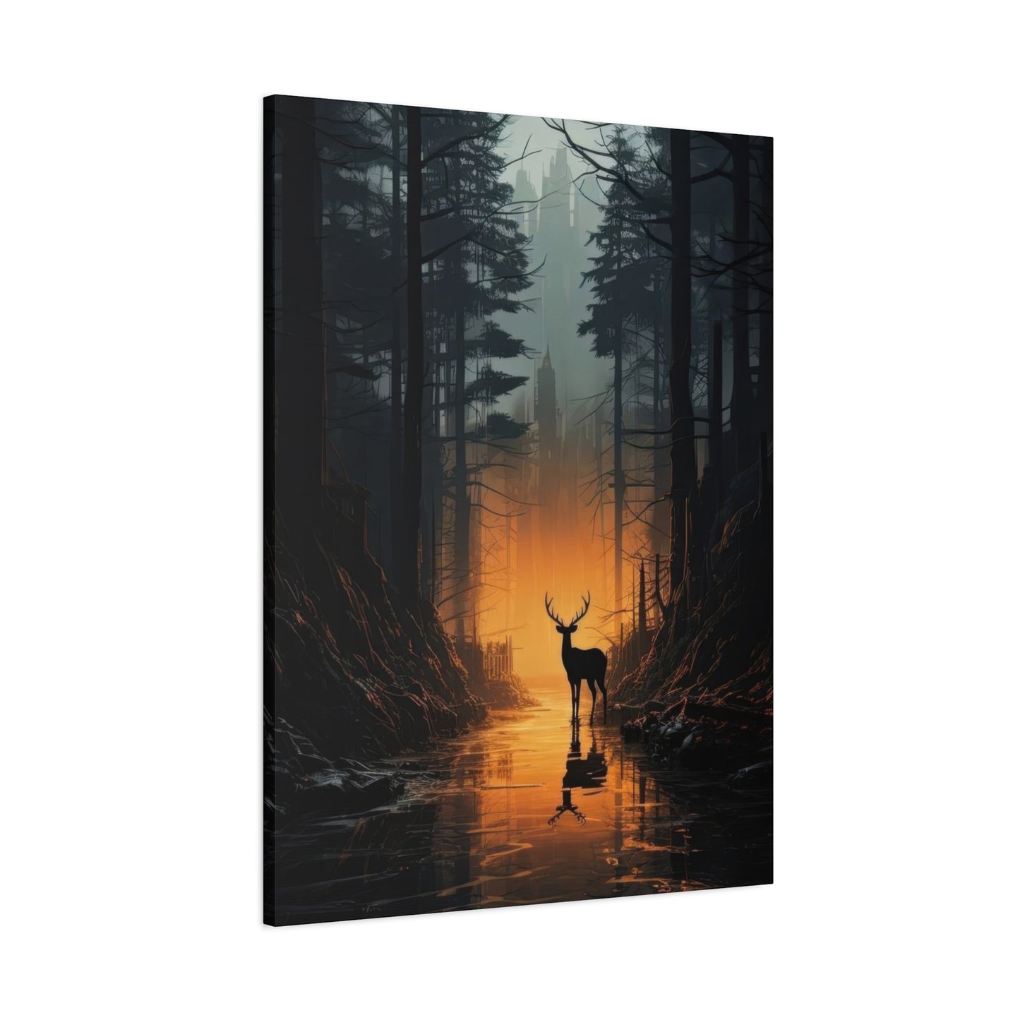 Forest Dark Deer Silhouette Wall Art & Canvas Prints
