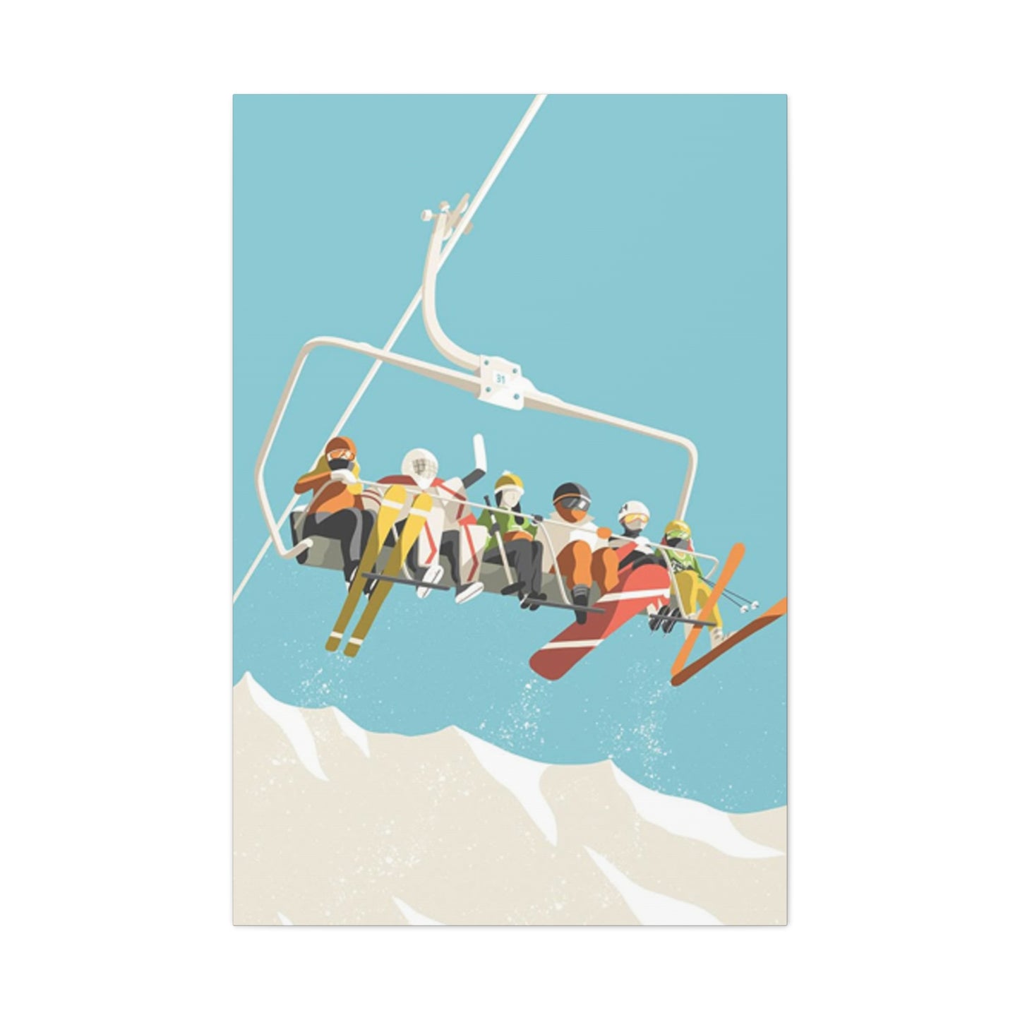 Five Skiers On Gondola Wall Art & Canvas Prints