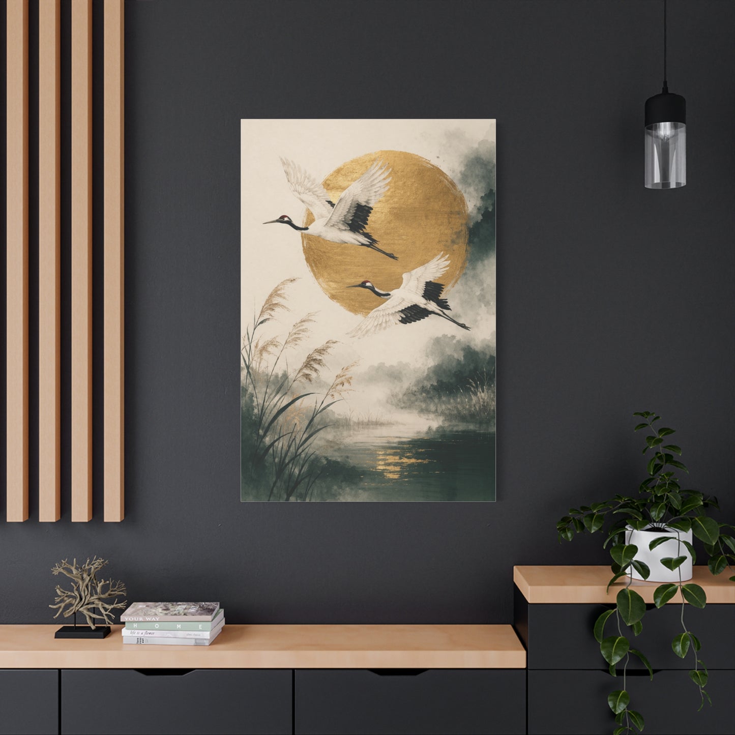 Golden Crane Serenity Wall Art & Canvas Print