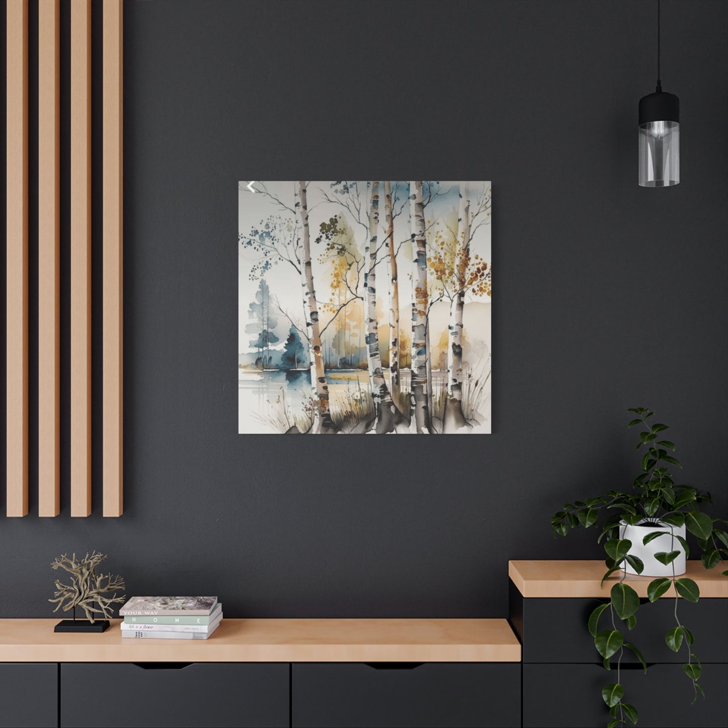 Blue and Orange Birch Tree Painting Wall Art & Canvas Prints
