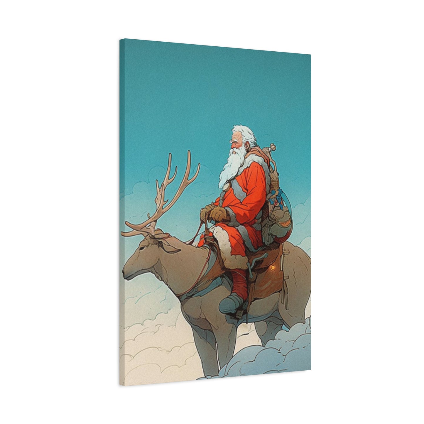 Santa Claus On A Reindeer Wall Art & Canvas Prints