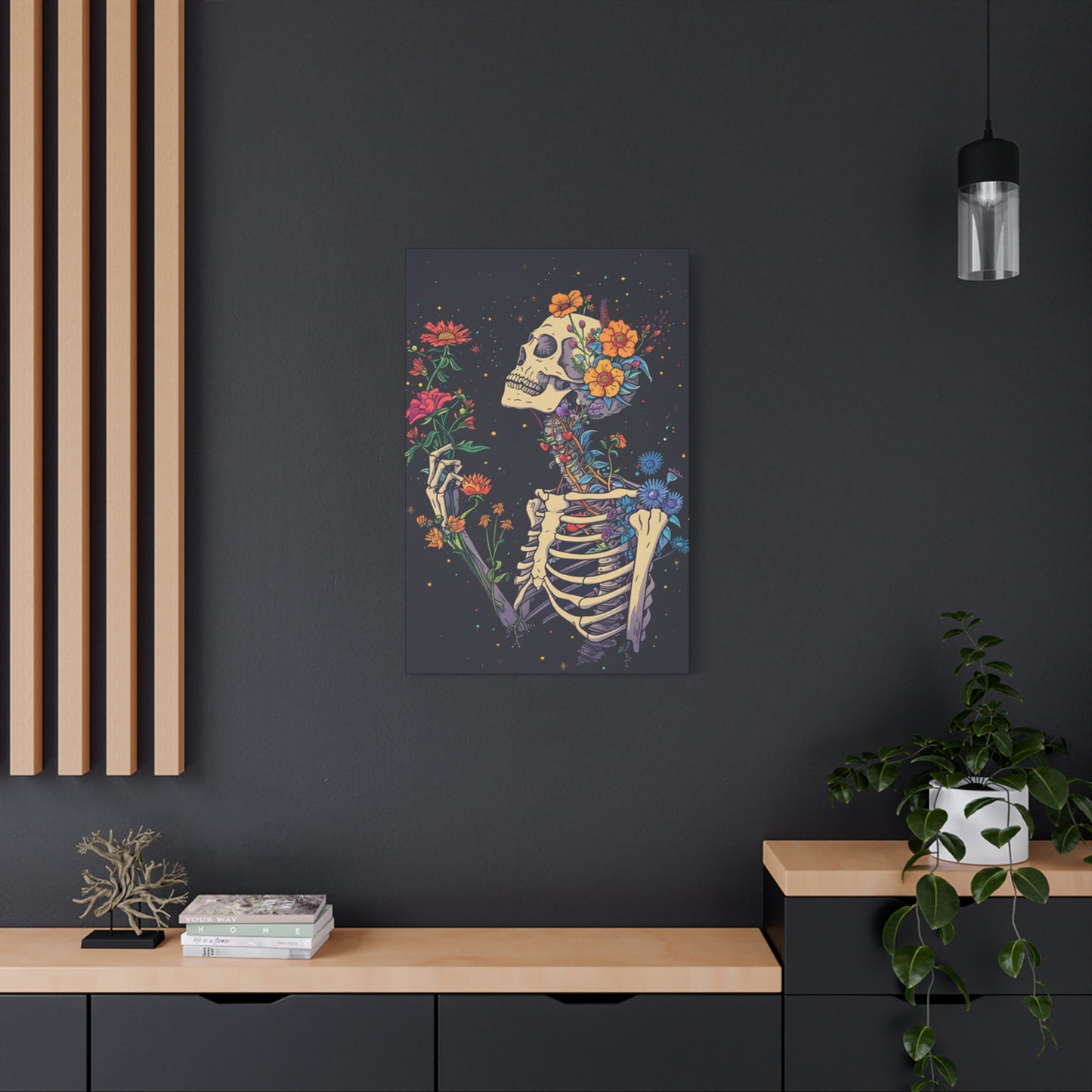 Flower On Skeleton Wall Art & Canvas Prints