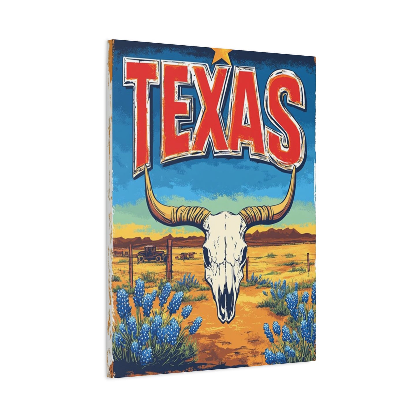 Landscape And Bull Skull Texas Poster Wall Art & Canvas Prints