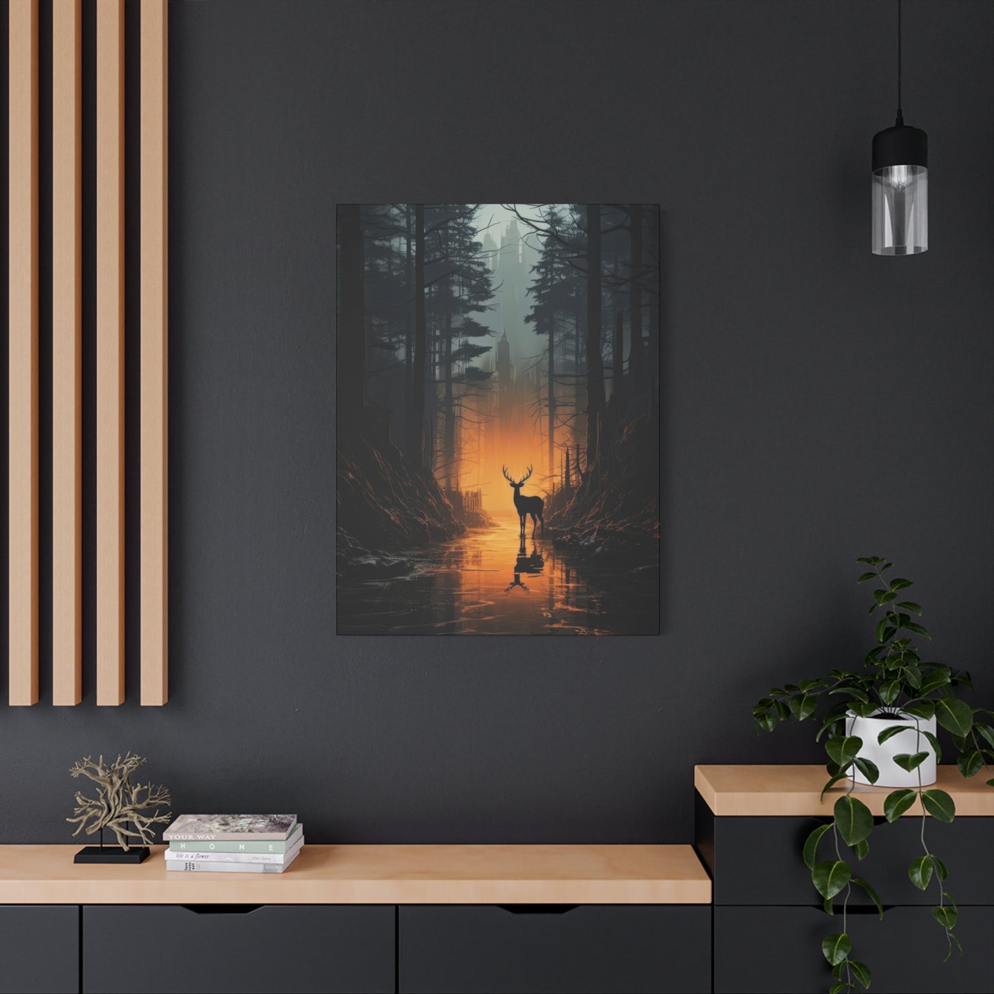 Forest Dark Deer Silhouette Wall Art & Canvas Prints