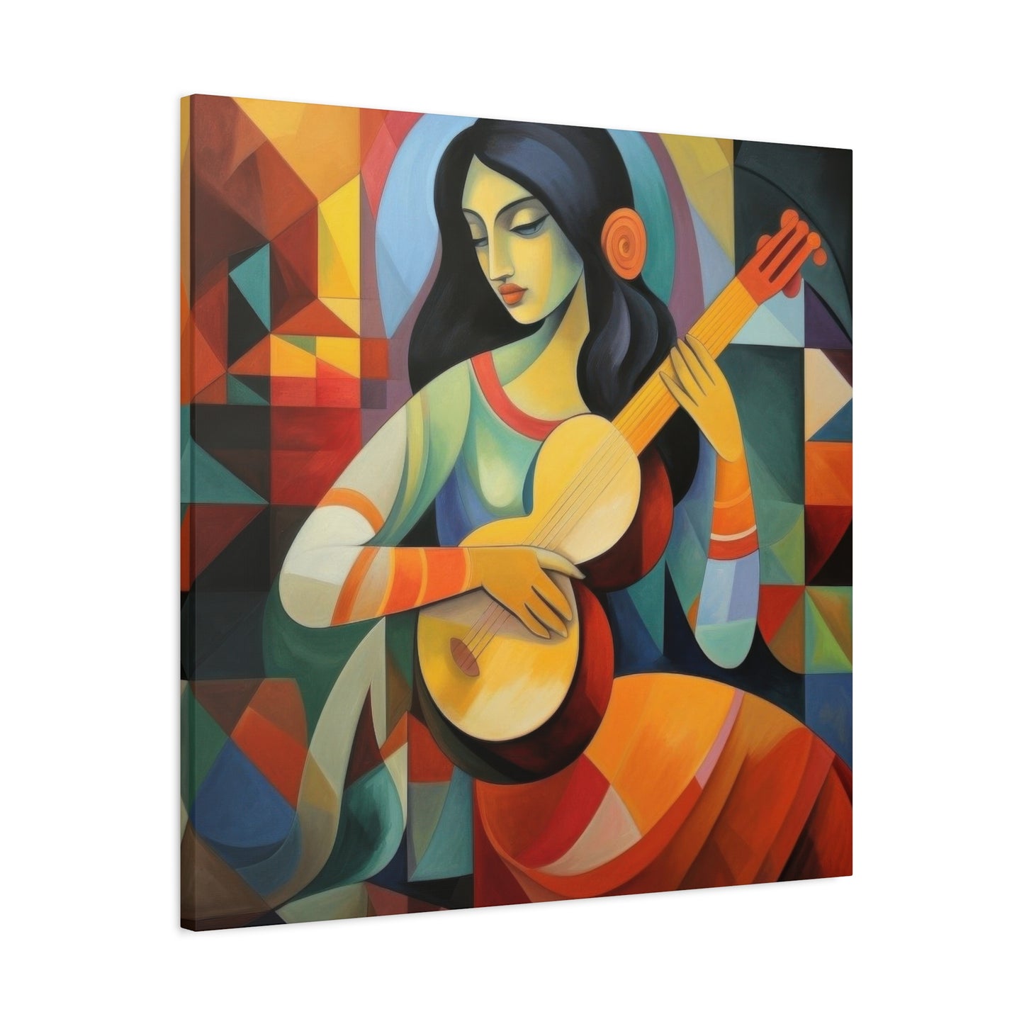 Lady Playing Guitar Cubism Wall Art & Canvas Prints