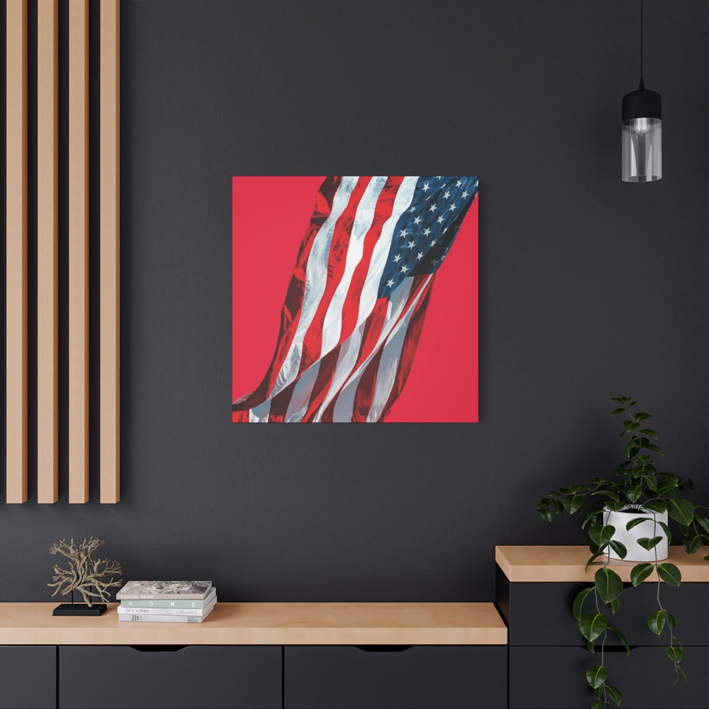 American Flag in Red Background Wall Art & Canvas Prints