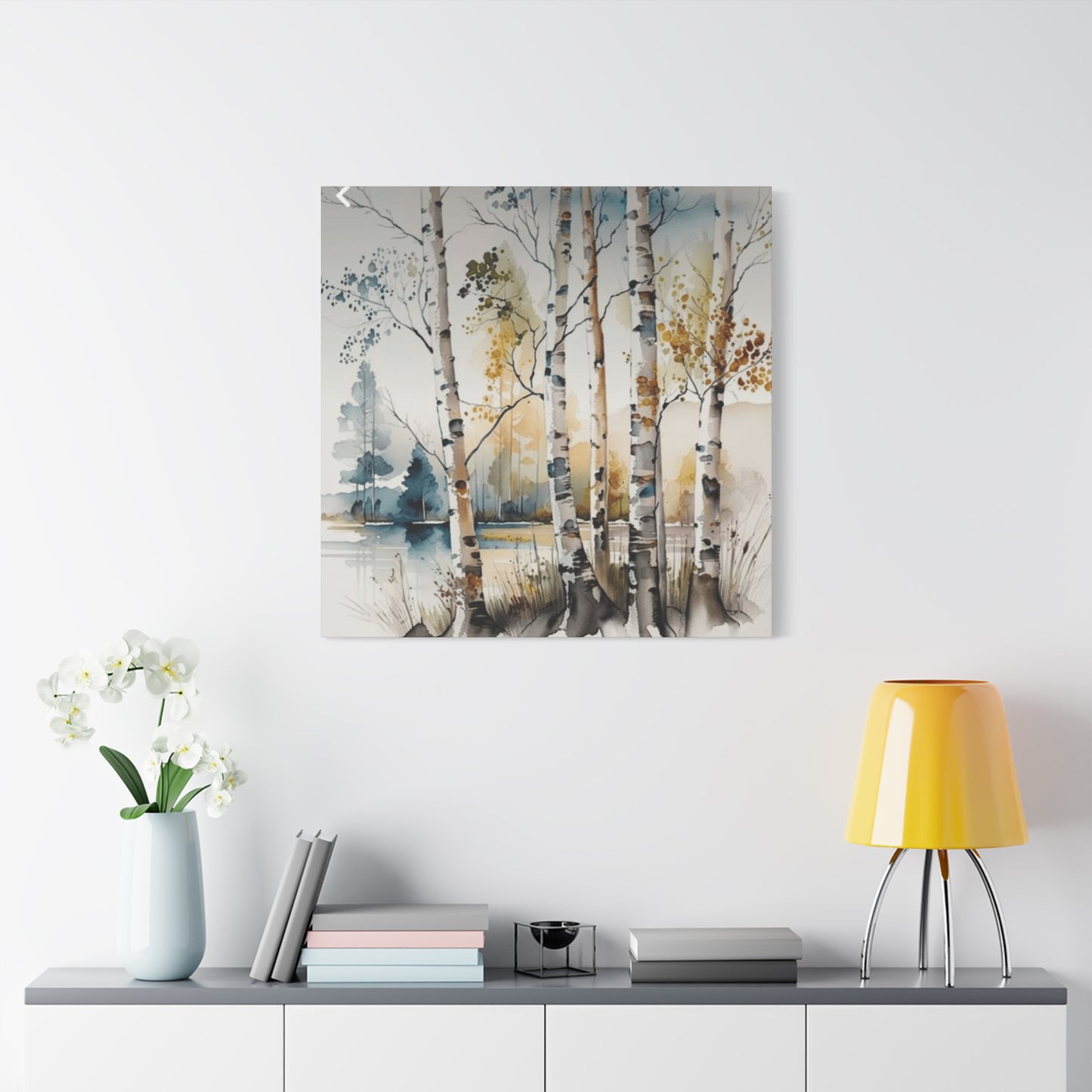 Blue and Orange Birch Tree Painting Wall Art & Canvas Prints