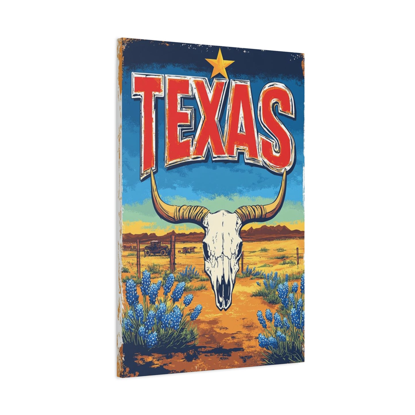 Landscape And Bull Skull Texas Poster Wall Art & Canvas Prints