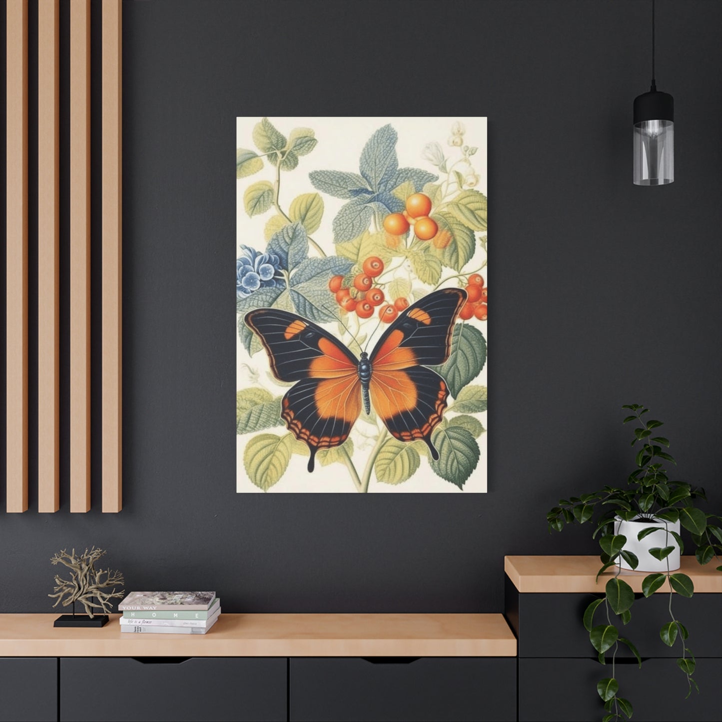 Butterfly on Berries Painting Wall Art & Canvas Prints