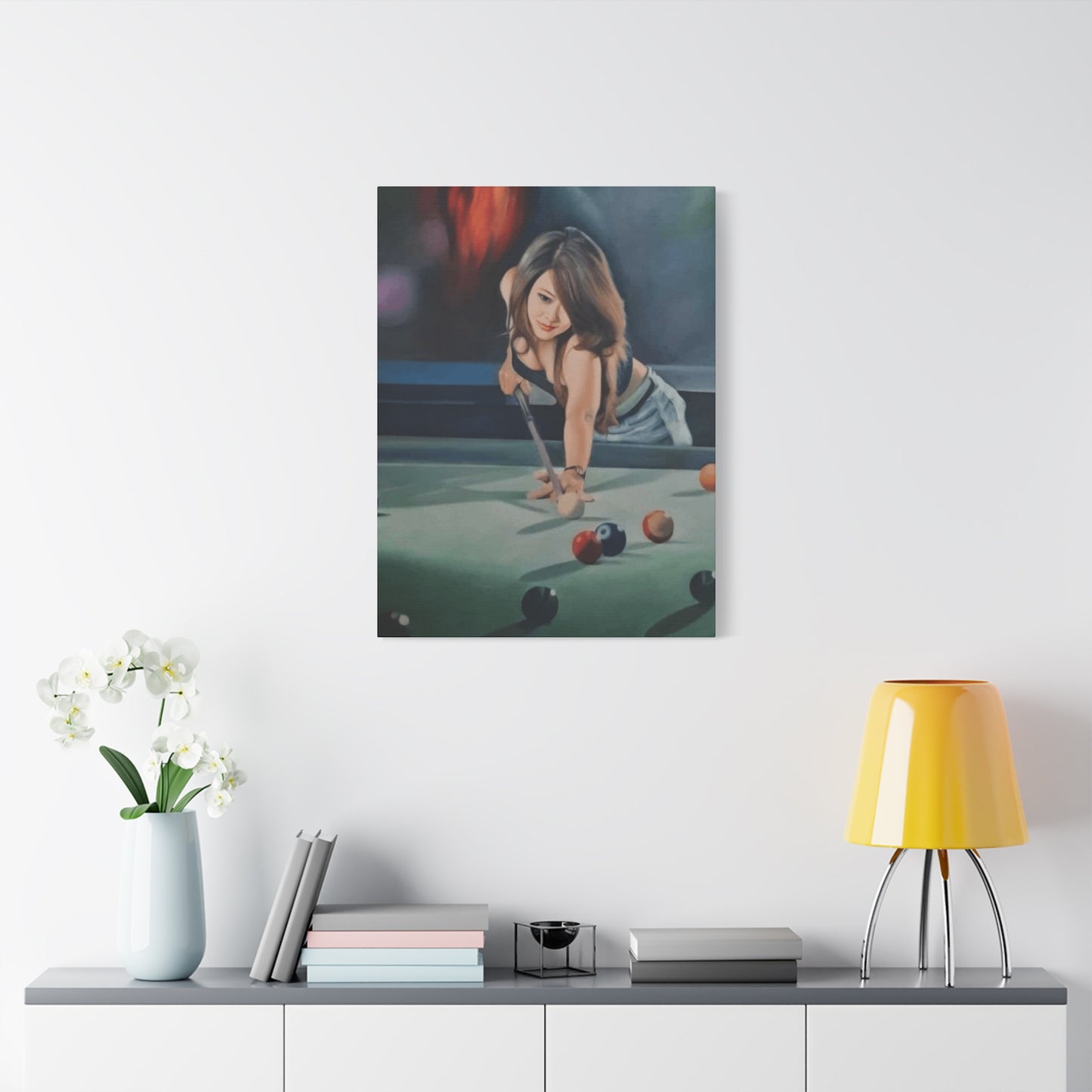 Cute Girl Playing Billiard Wall Art & Canvas Prints