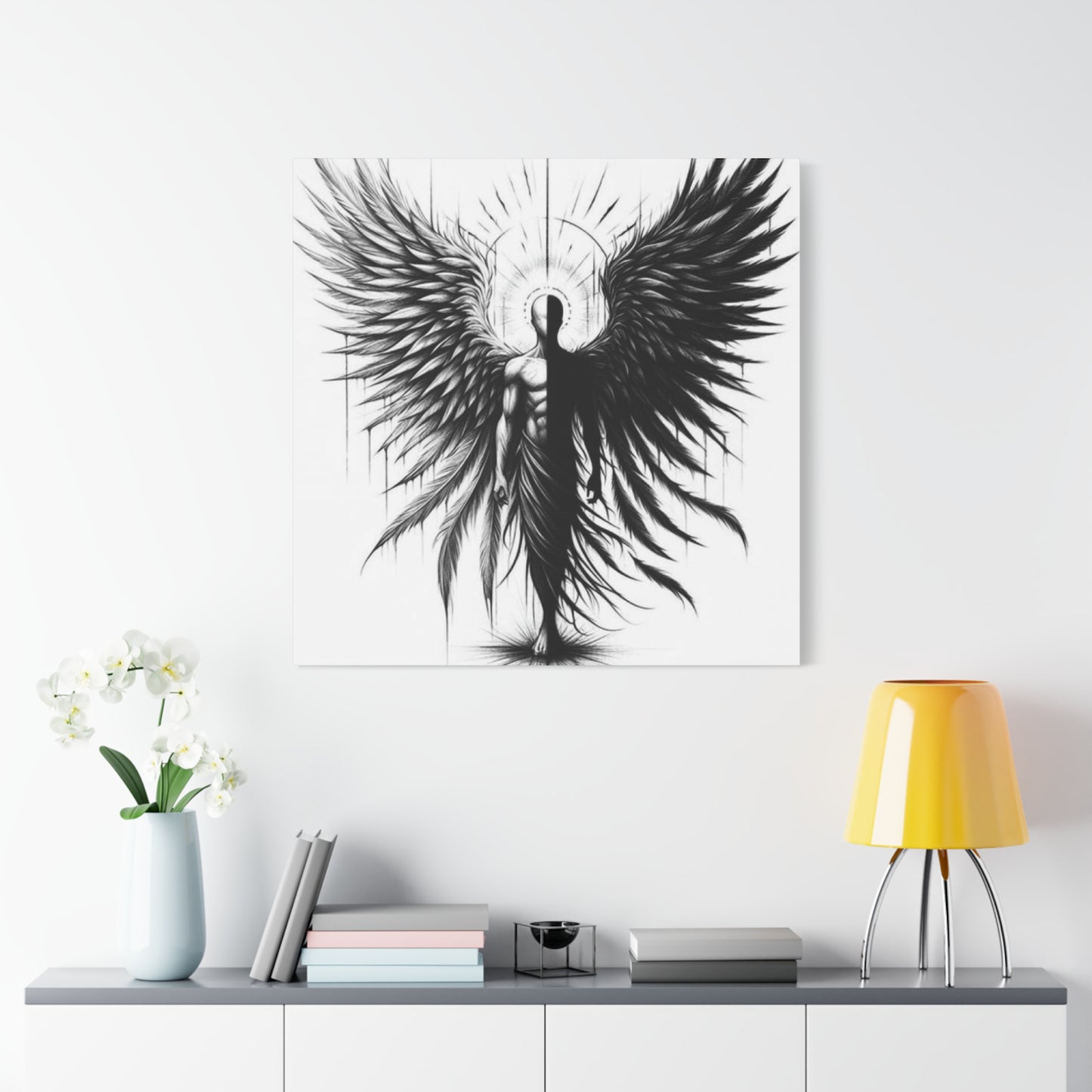 Black and White Angel Wings Tattoo Wall Art & Canvas Prints