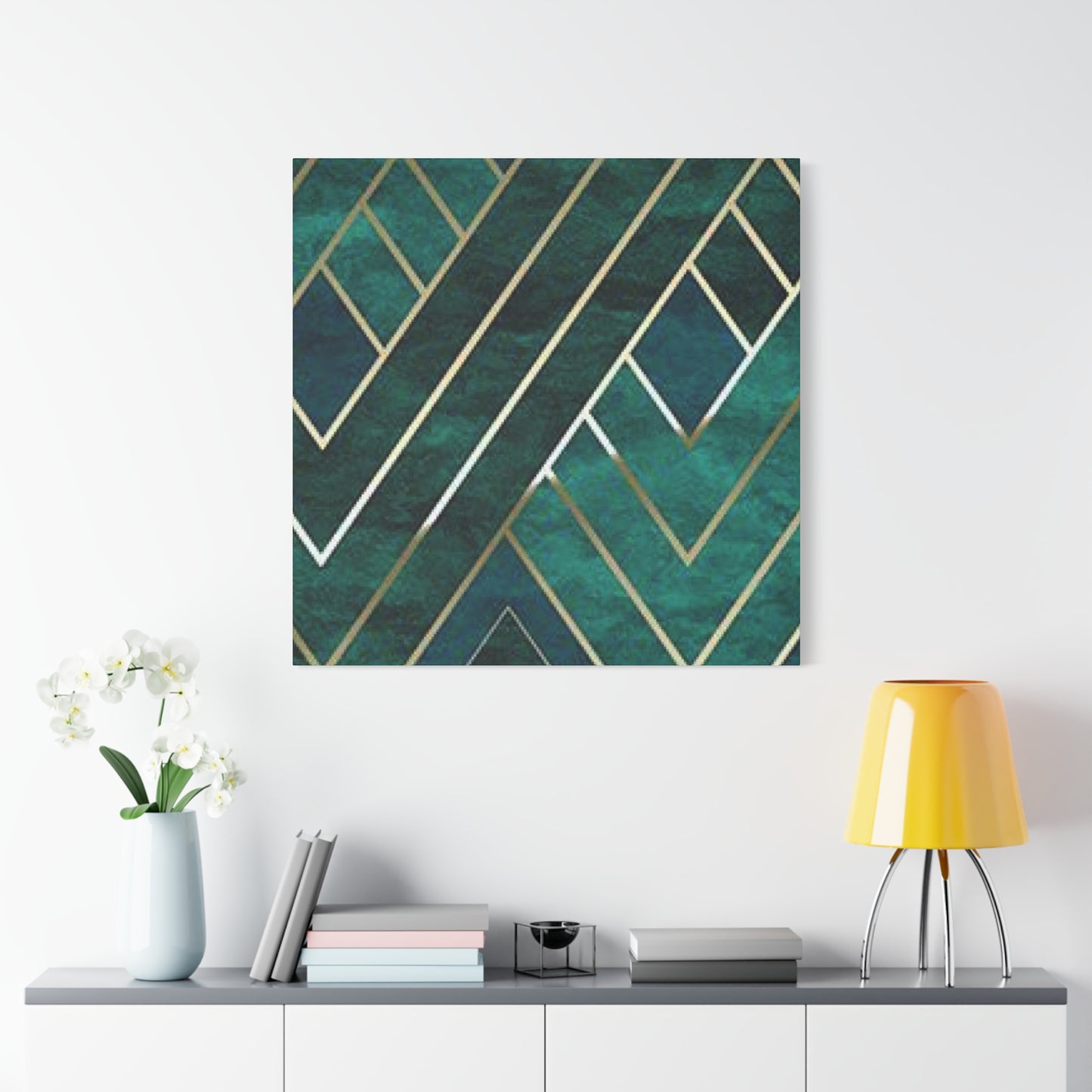 Golden Strips Olive Green Diagonal Patterns Wall Art & Canvas Prints