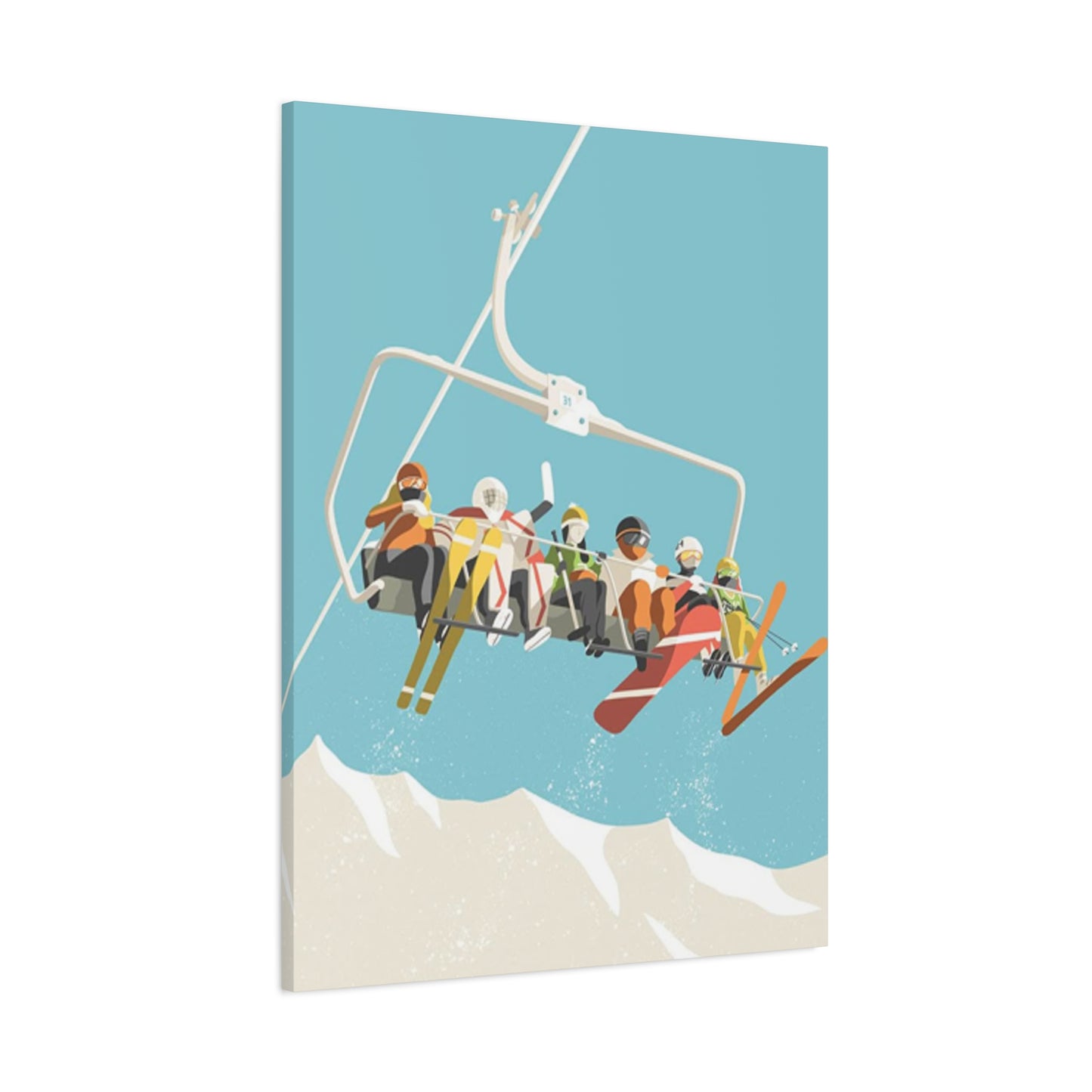 Five Skiers On Gondola Wall Art & Canvas Prints