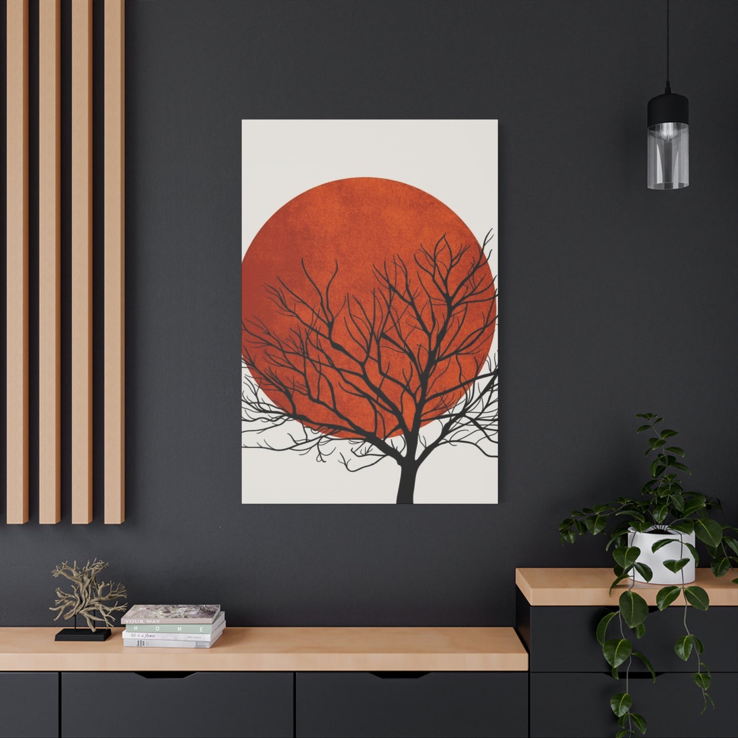 Dry Tree Silhouette with Orange Sun Wall Art & Canvas Prints