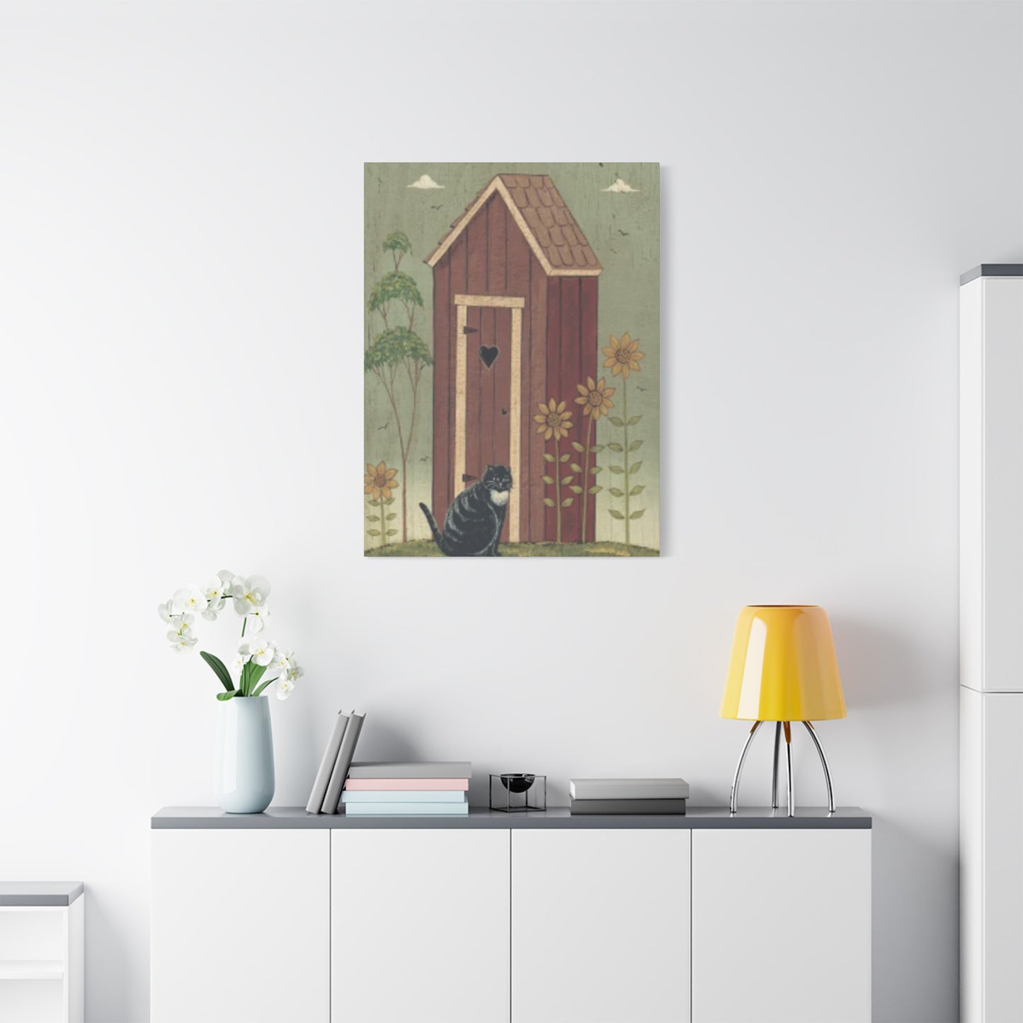 Cat With Cat House Kimble Warren Wall Art & Canvas Prints