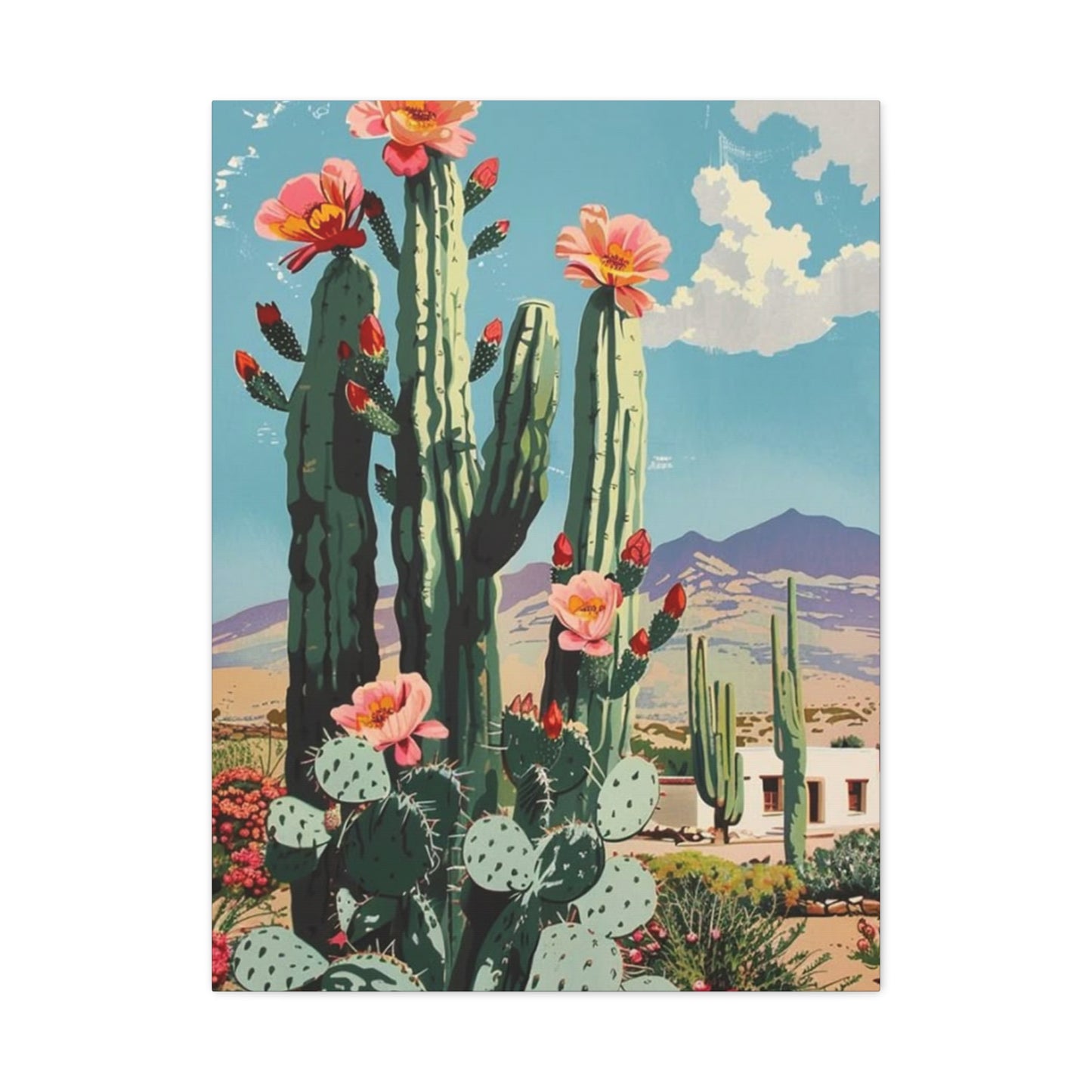 Flower Cactus In A Desert Wall Art & Canvas Prints