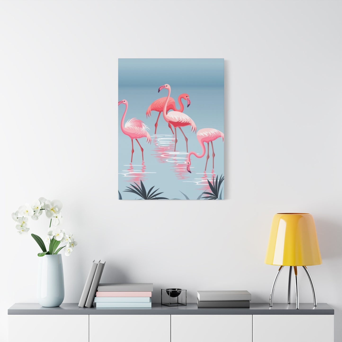 Flamingo Flock In Water Wall Art & Canvas Prints