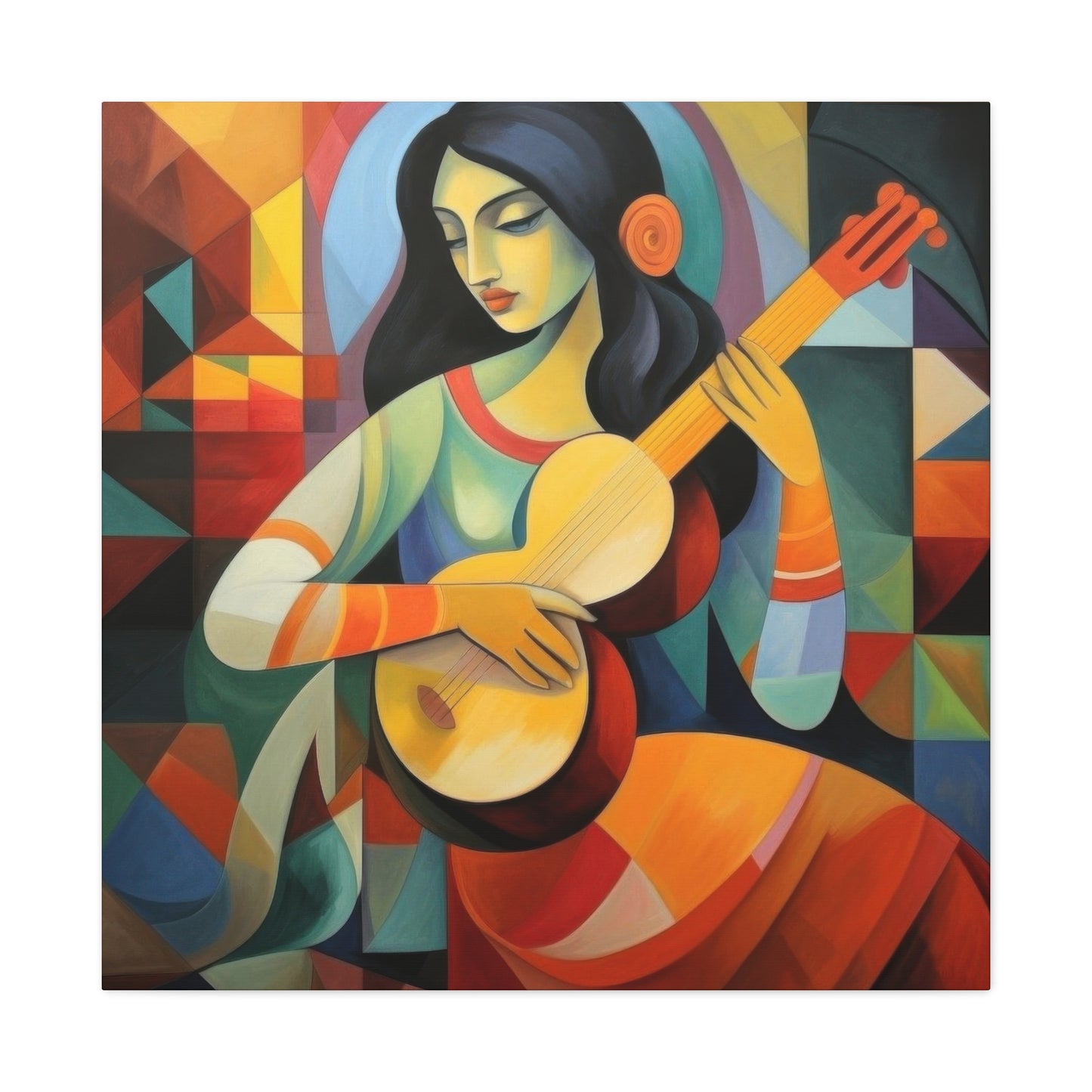 Lady Playing Guitar Cubism Wall Art & Canvas Prints
