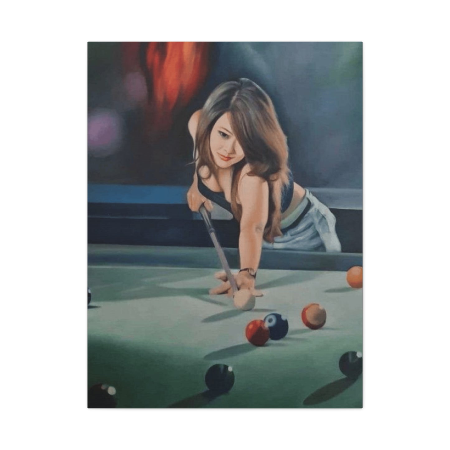 Cute Girl Playing Billiard Wall Art & Canvas Prints