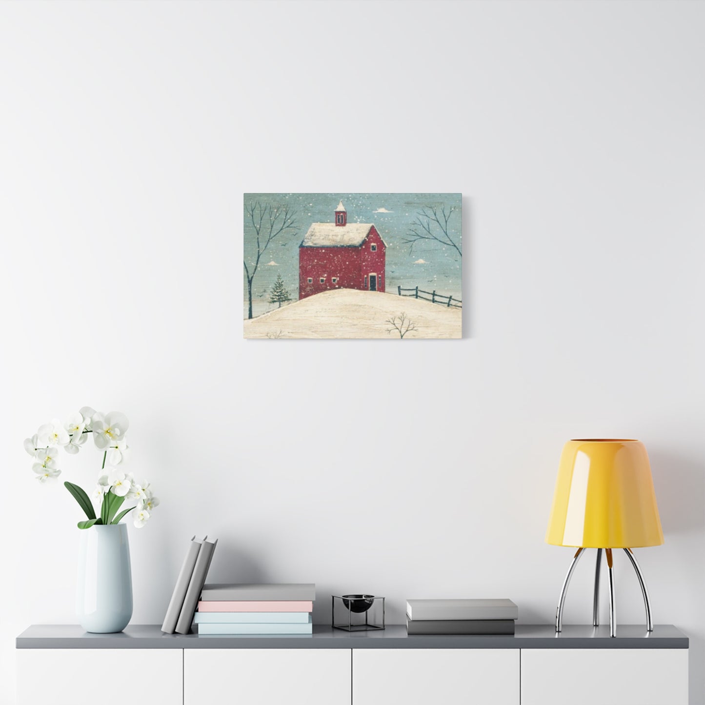 Red Snow House Kimble Warren Wall Art & Canvas Prints