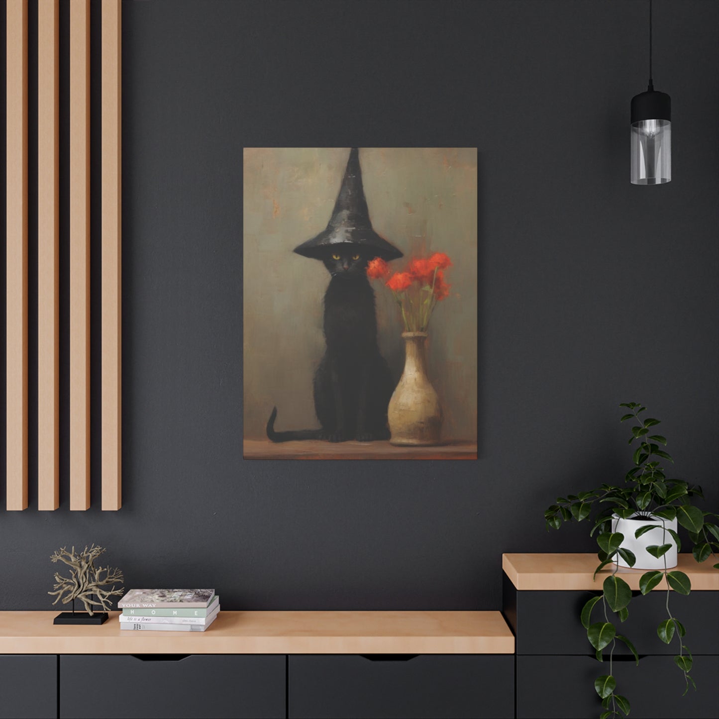 Black Cat With Hat Wall Art & Canvas Prints