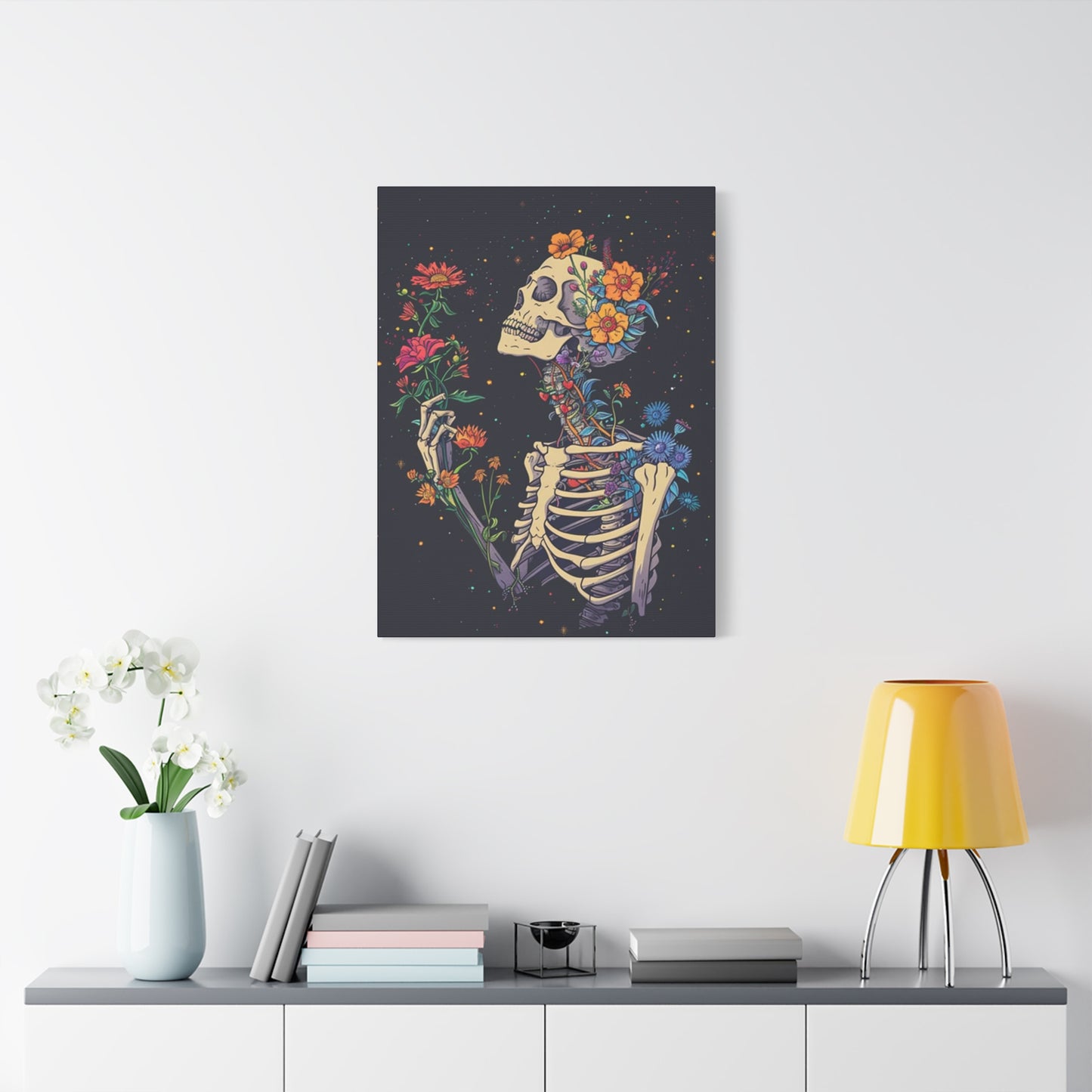 Flower On Skeleton Wall Art & Canvas Prints
