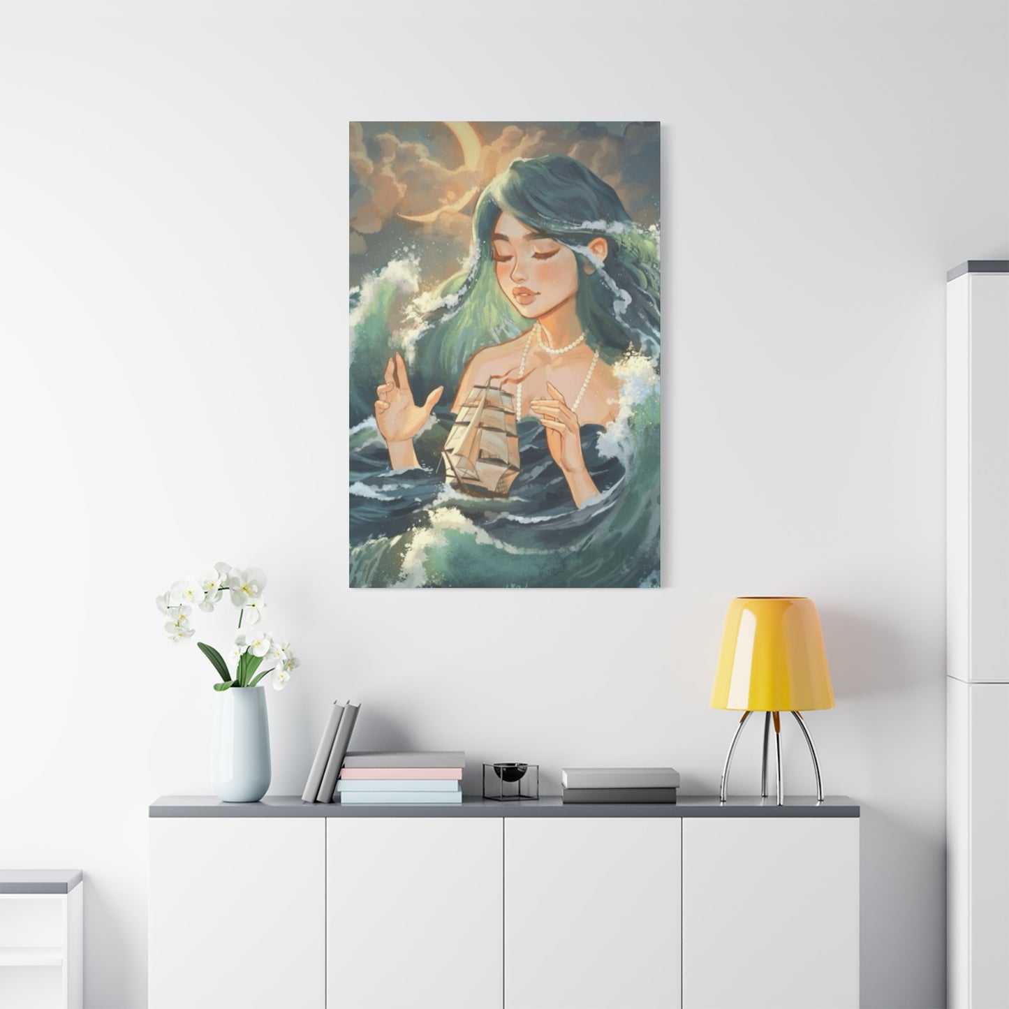 A Mermaid Playing With A Ship In Ocean Wall Art & Canvas Prints