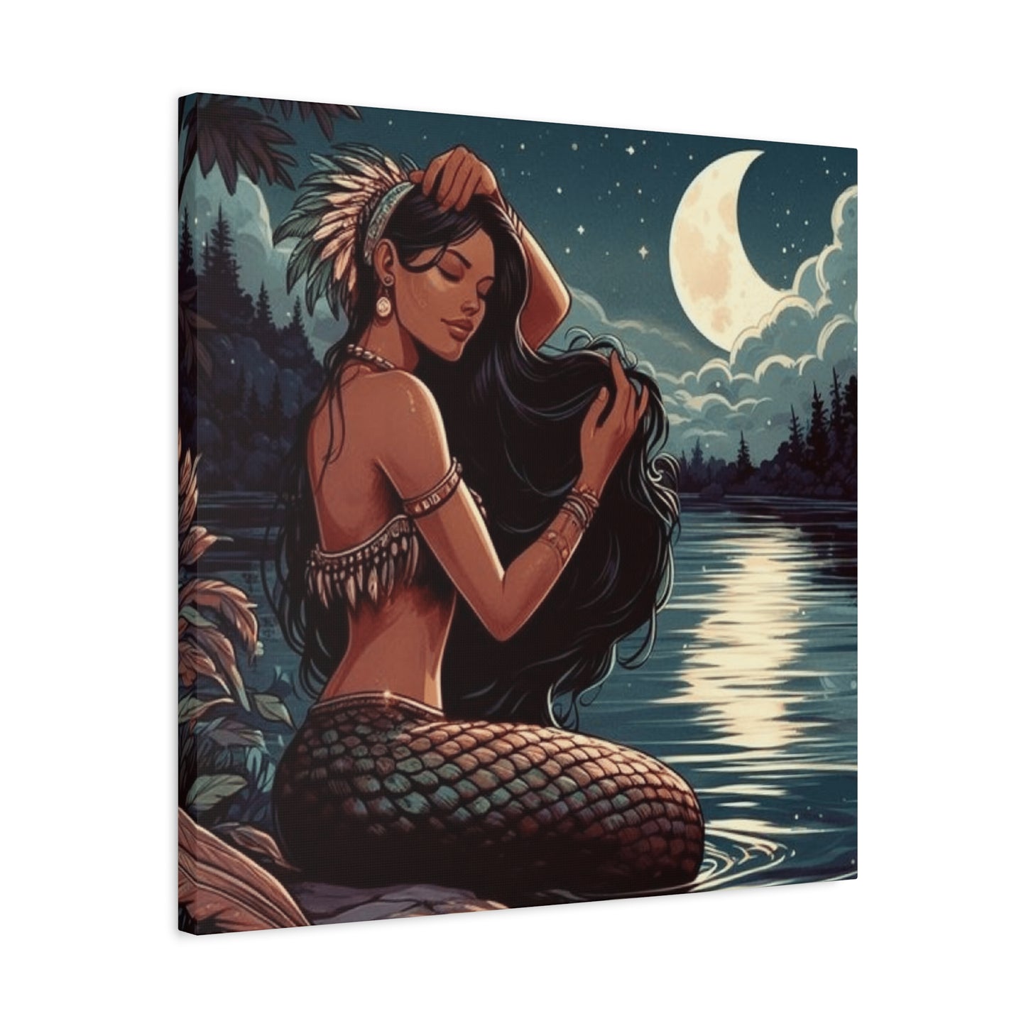 A Portrait Of Mermaid At Night Wall Art & Canvas Prints