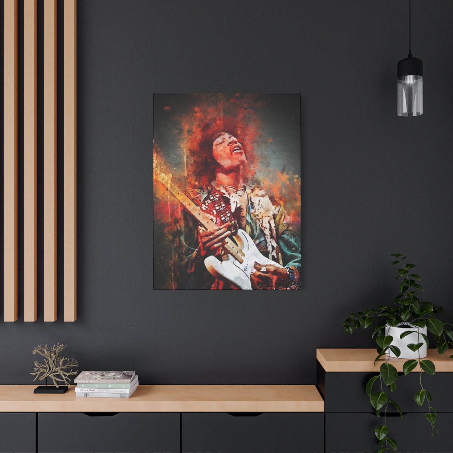 Colorful Jimi Hendrix Playing Guitar Poster Wall Art & Canvas Prints