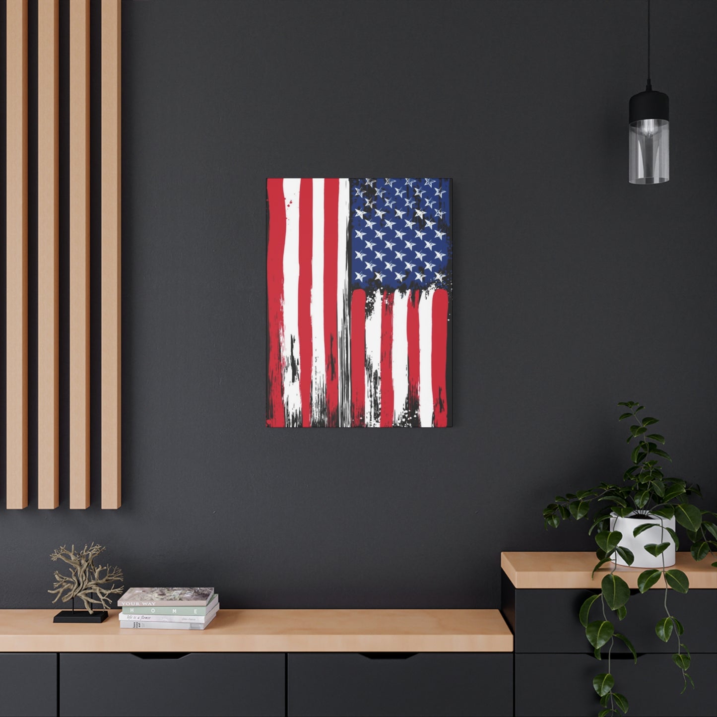 American Flag in Black Background Wall Art & Canvas Prints