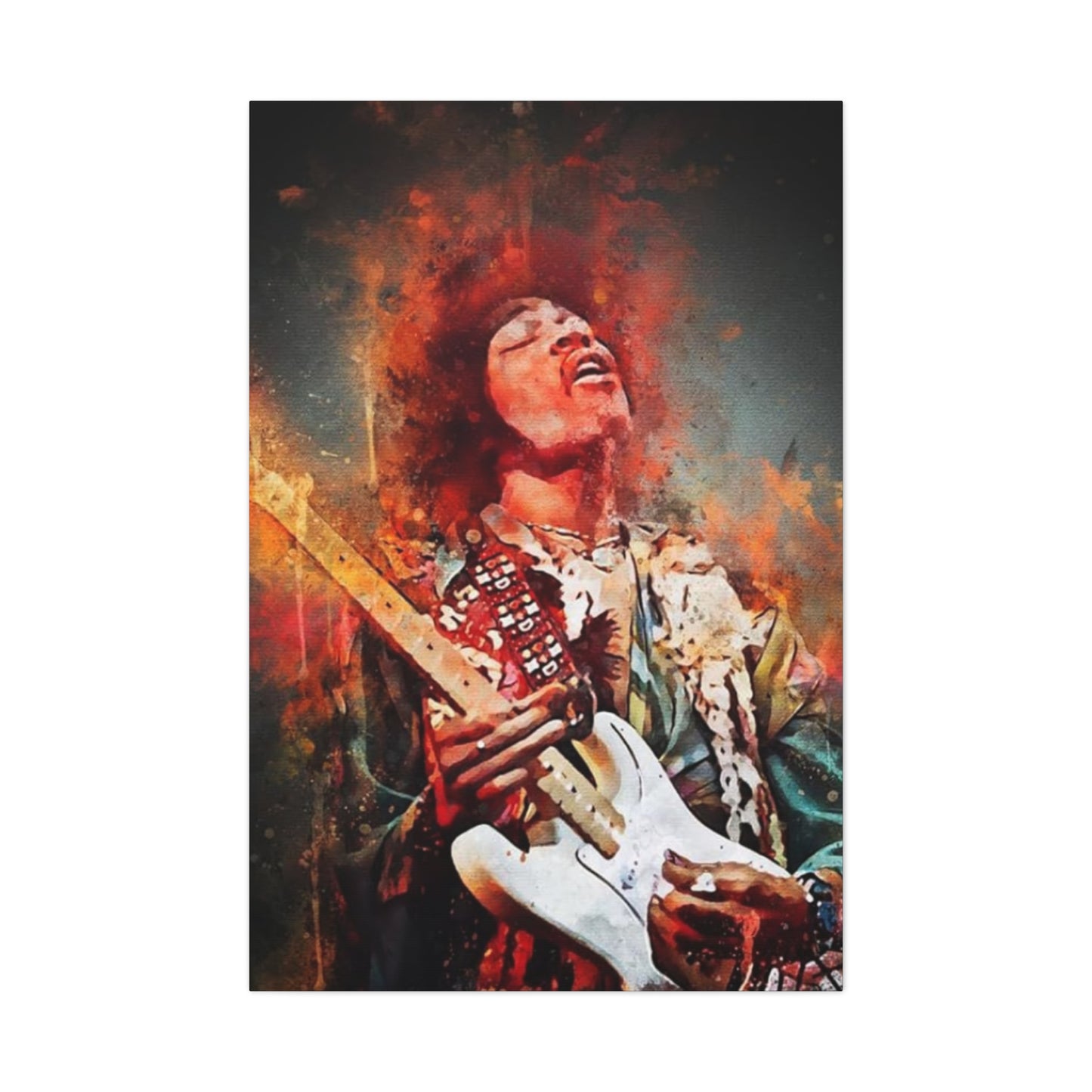 Colorful Jimi Hendrix Playing Guitar Poster Wall Art & Canvas Prints