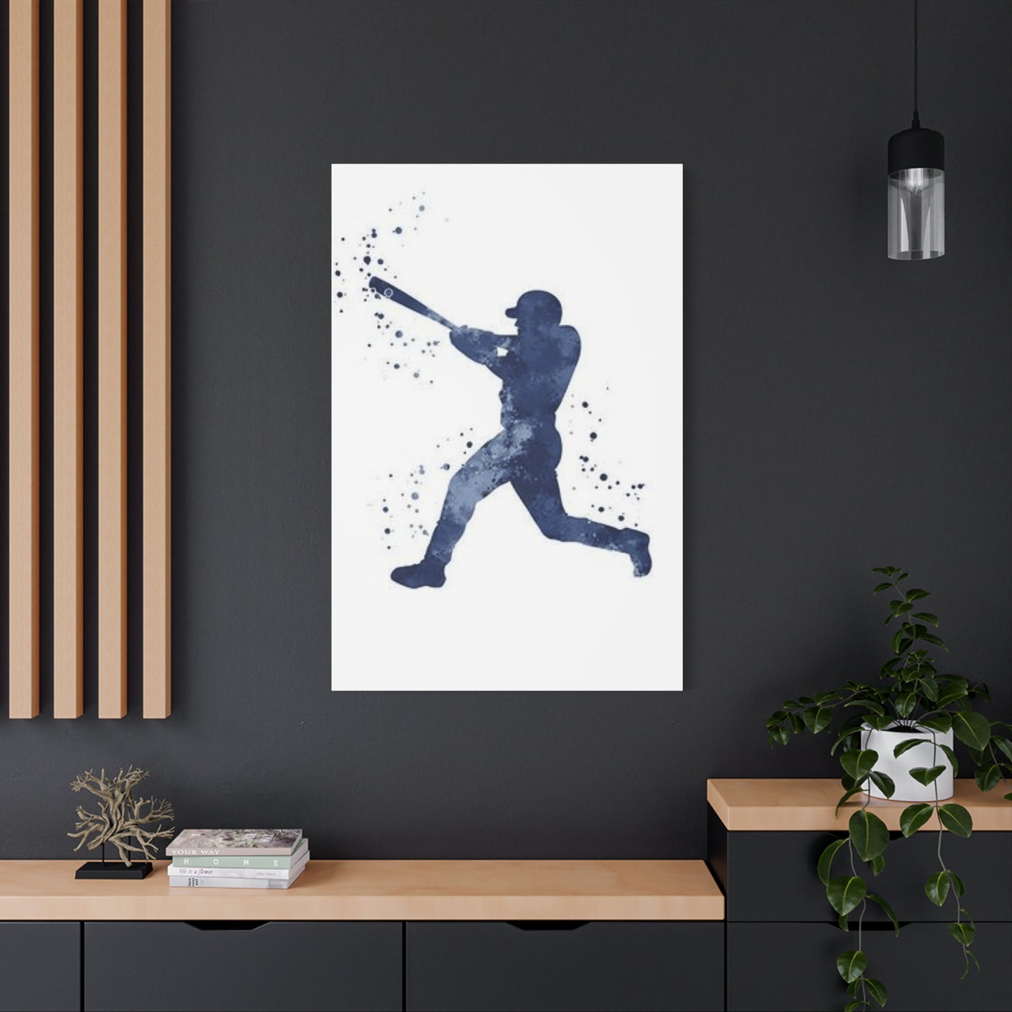 Blue Baseball Player Silhoutte Wall Art & Canvas Prints