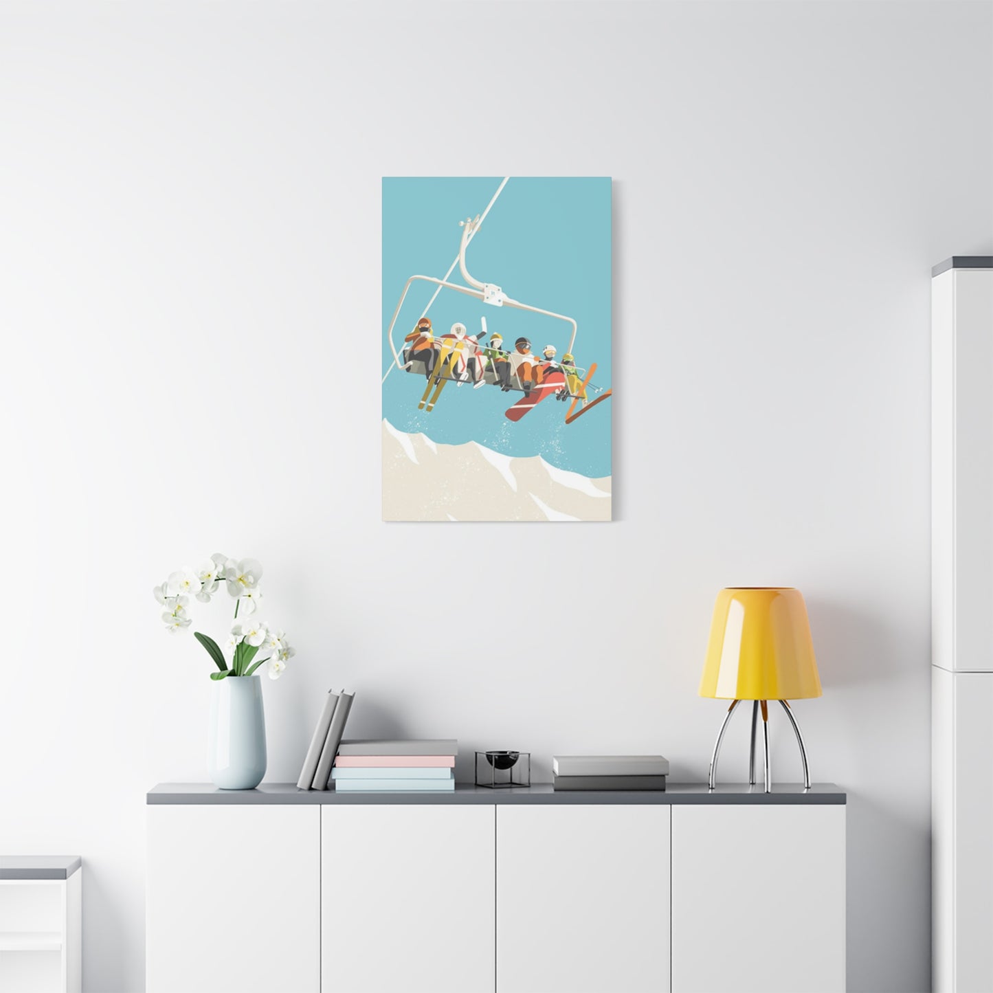 Five Skiers On Gondola Wall Art & Canvas Prints