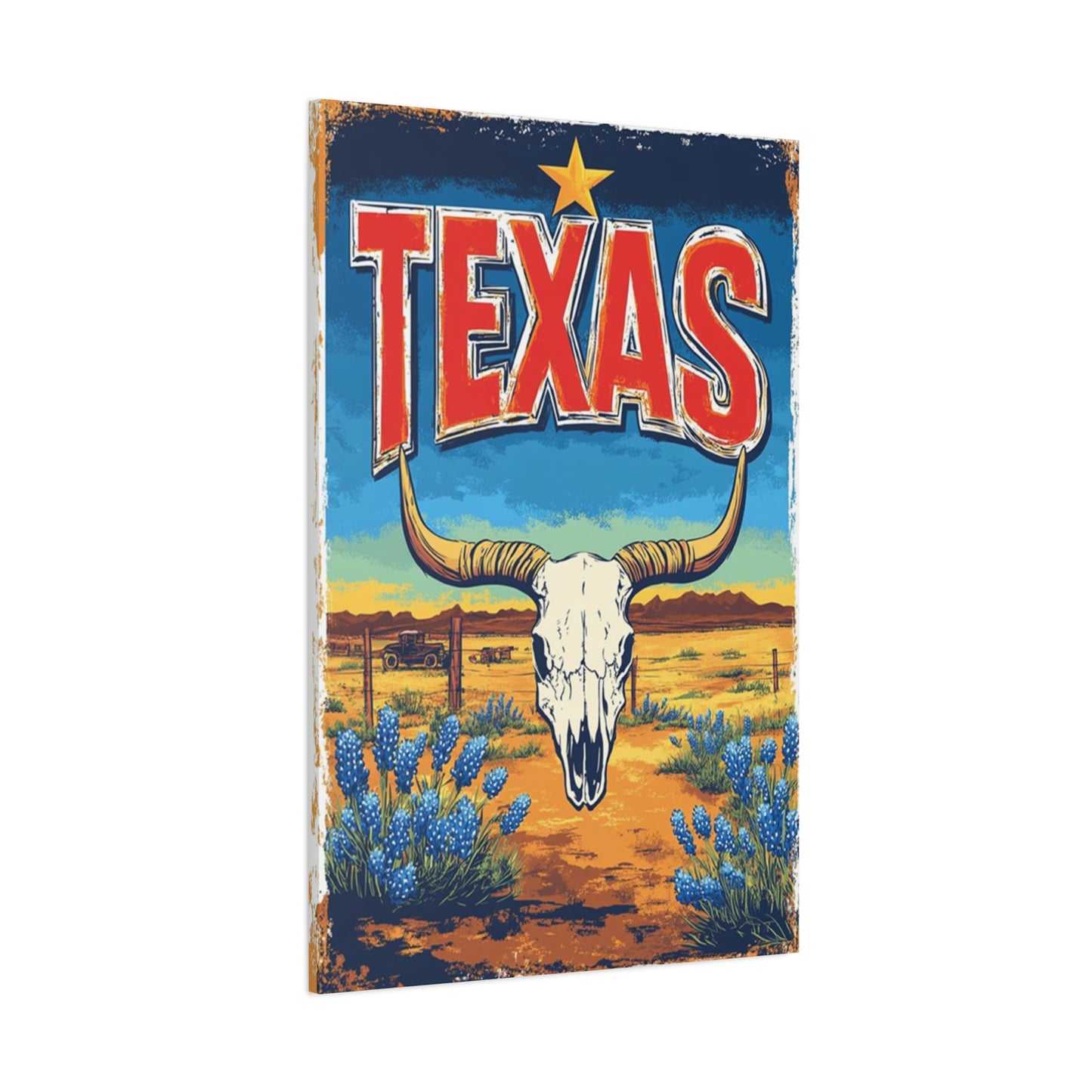 Landscape And Bull Skull Texas Poster Wall Art & Canvas Prints