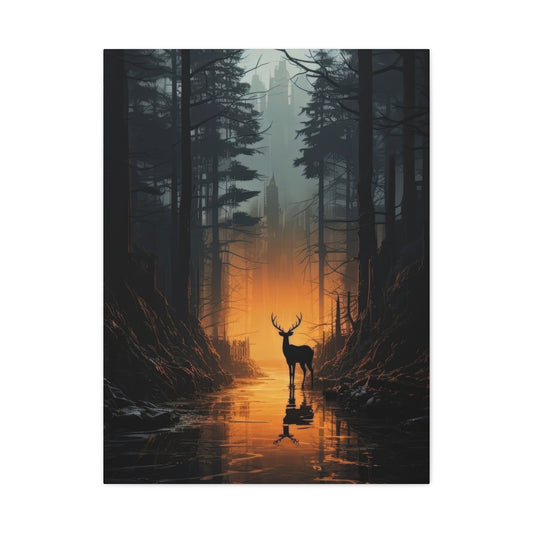 Forest Dark Deer Silhouette Wall Art & Canvas Prints