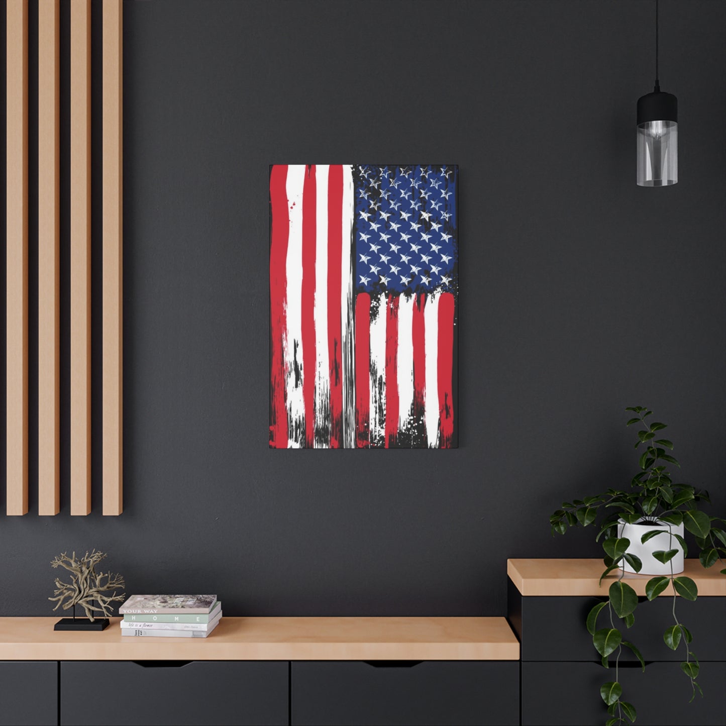 American Flag in Black Background Wall Art & Canvas Prints